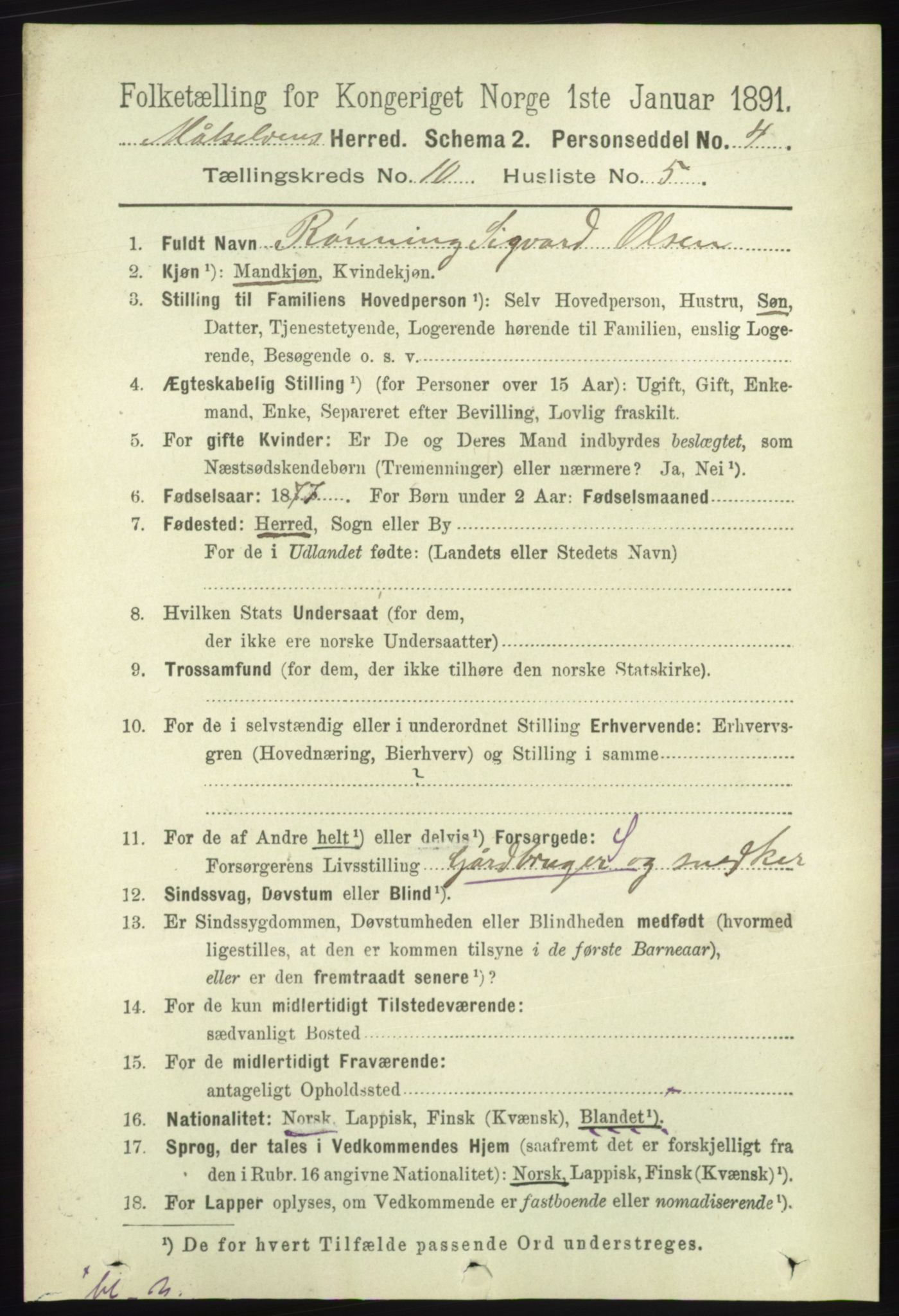 RA, 1891 census for 1924 Målselv, 1891, p. 3008