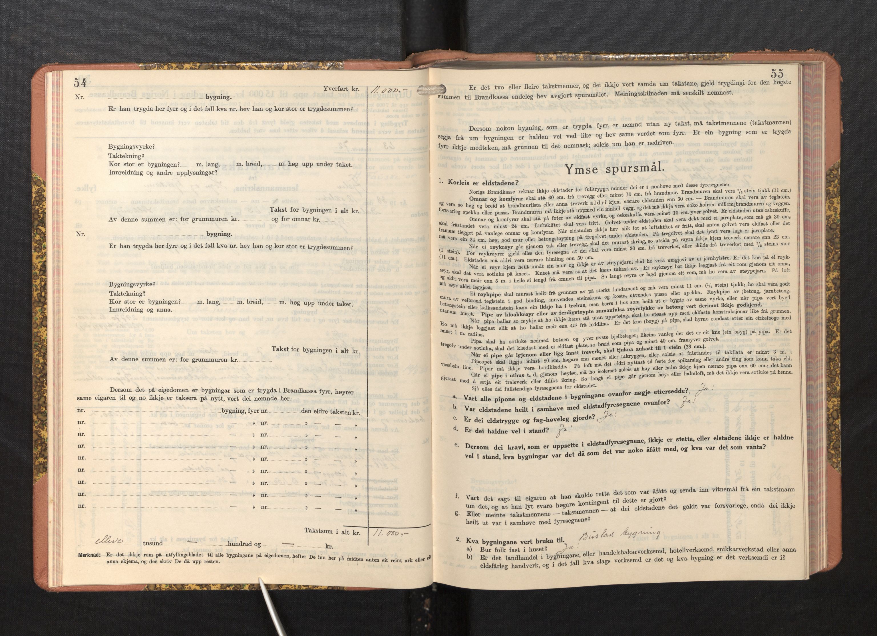 Lensmannen i Fjaler, AV/SAB-A-27201/0012/L0007: Branntakstprotokoll, skjematakst, 1937-1950, p. 54-55