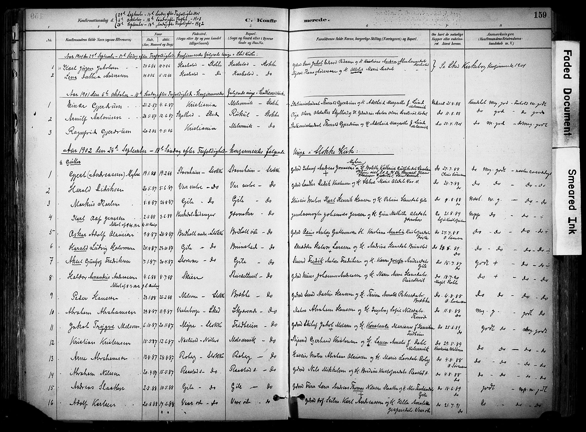 Stokke kirkebøker, SAKO/A-320/F/Fa/L0010: Parish register (official) no. I 10, 1884-1903, p. 159