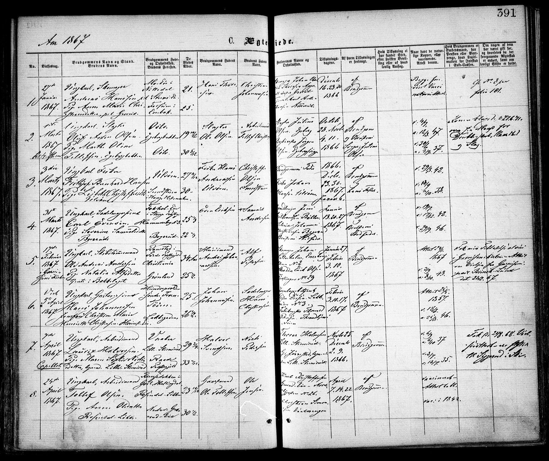 Østre Aker prestekontor Kirkebøker, SAO/A-10840/F/Fa/L0001: Parish register (official) no. I 1, 1861-1869, p. 391