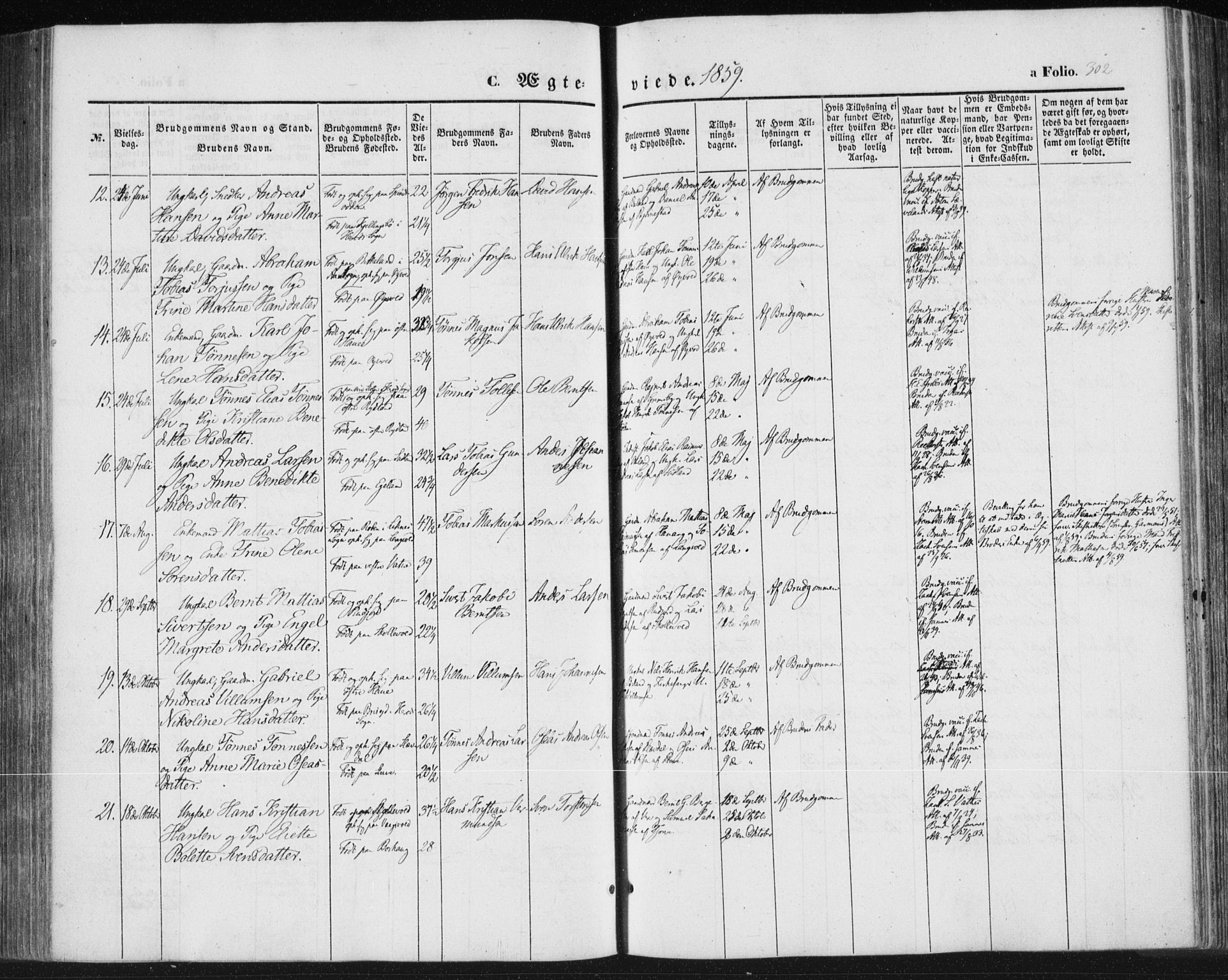 Lista sokneprestkontor, SAK/1111-0027/F/Fa/L0010: Parish register (official) no. A 10, 1846-1861, p. 302
