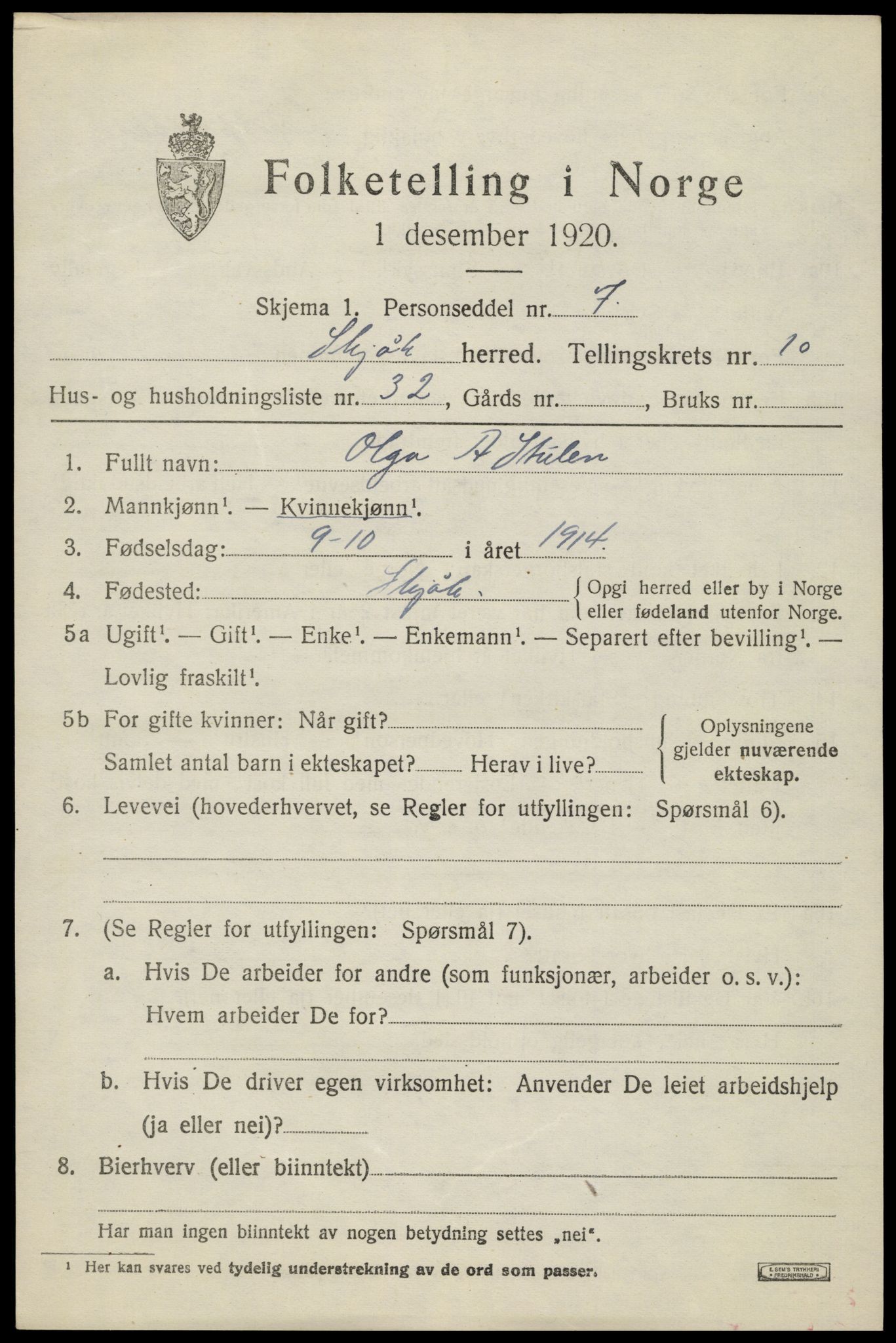 SAH, 1920 census for Skjåk, 1920, p. 4932