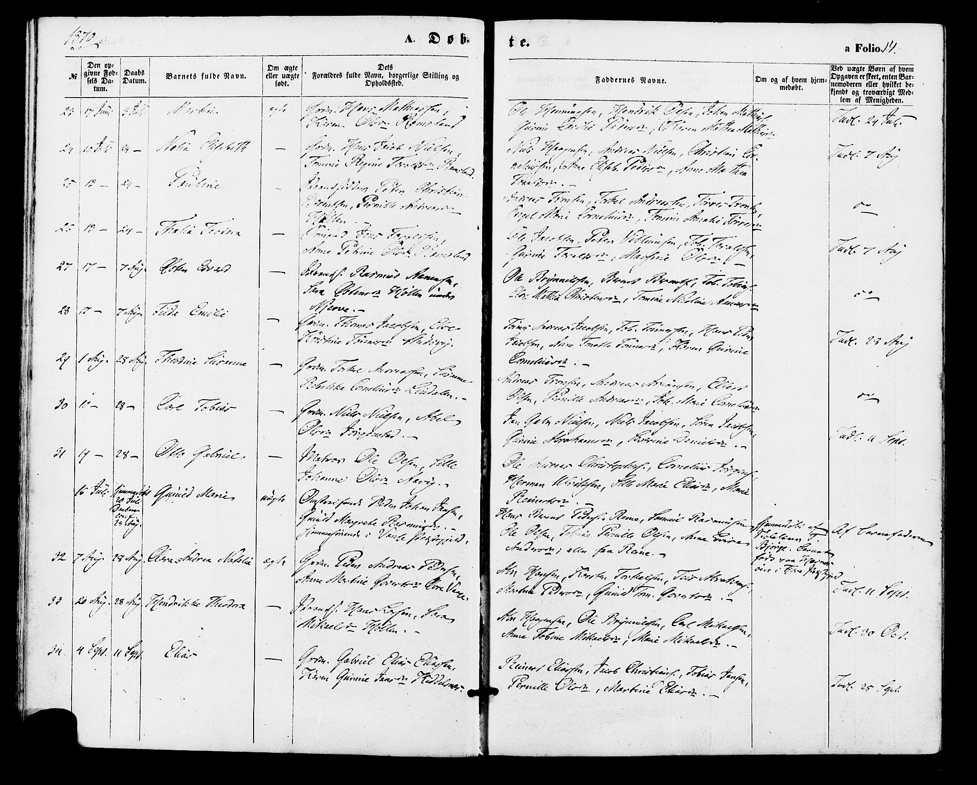 Sør-Audnedal sokneprestkontor, AV/SAK-1111-0039/F/Fa/Faa/L0003: Parish register (official) no. A 3, 1868-1883, p. 14