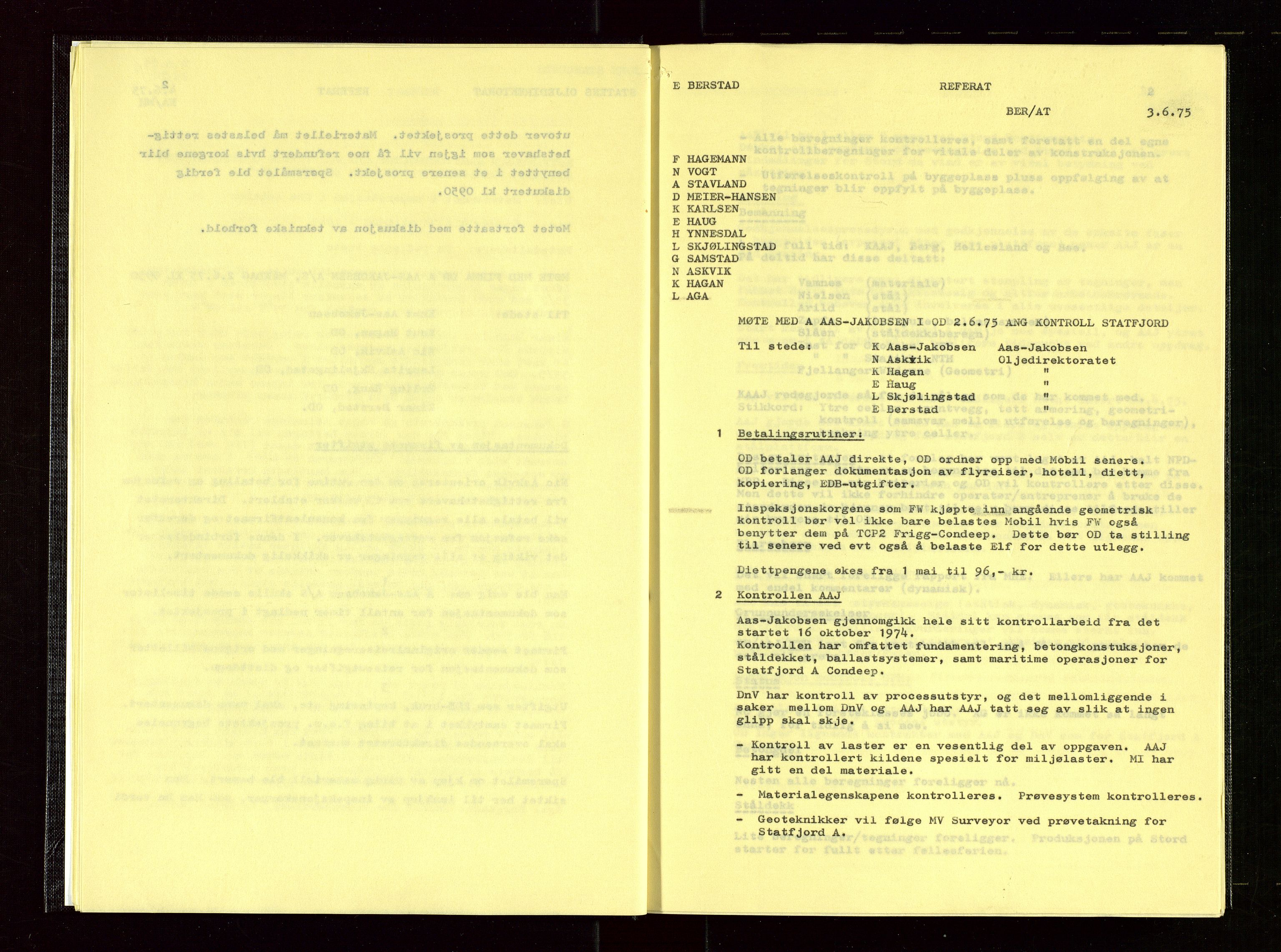 Oljedirektoratet, AV/SAST-A-101366/Aa/L0004: Referatprotokoller, 1975