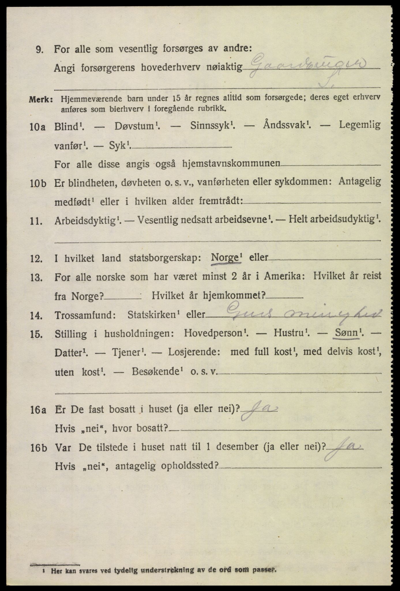 SAK, 1920 census for Vegårshei, 1920, p. 2465