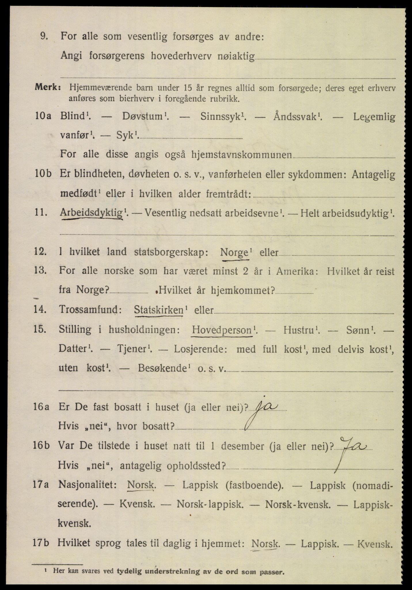 SAT, 1920 census for Nordfold, 1920, p. 1088