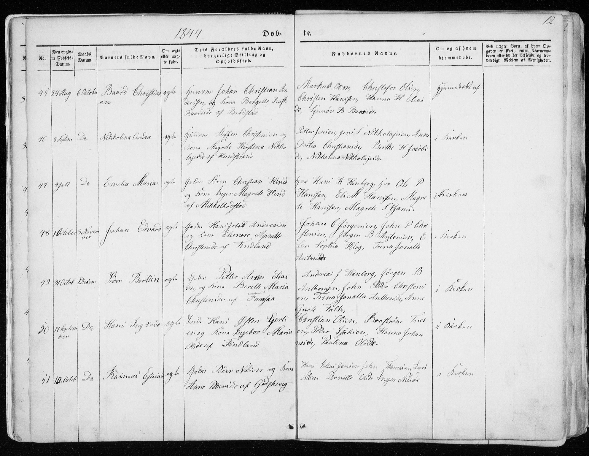 Tranøy sokneprestkontor, SATØ/S-1313/I/Ia/Iaa/L0006kirke: Parish register (official) no. 6, 1844-1855, p. 12