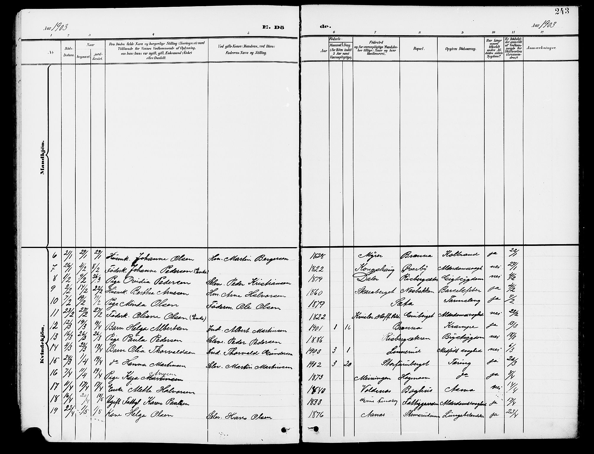 Grue prestekontor, AV/SAH-PREST-036/H/Ha/Hab/L0005: Parish register (copy) no. 5, 1900-1909, p. 243