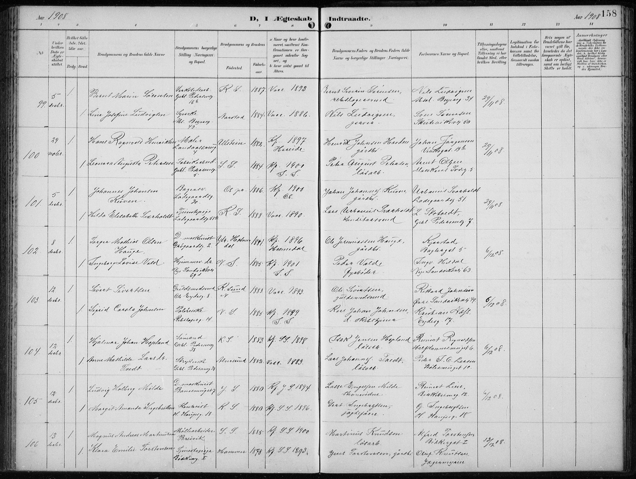 Sandviken Sokneprestembete, SAB/A-77601/H/Ha/L0014: Parish register (official) no. D 1, 1896-1911, p. 158