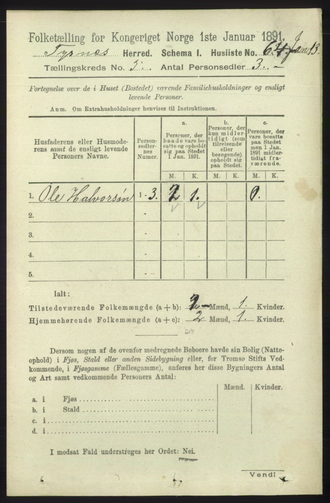 RA, 1891 census for 1223 Tysnes, 1891, p. 1900