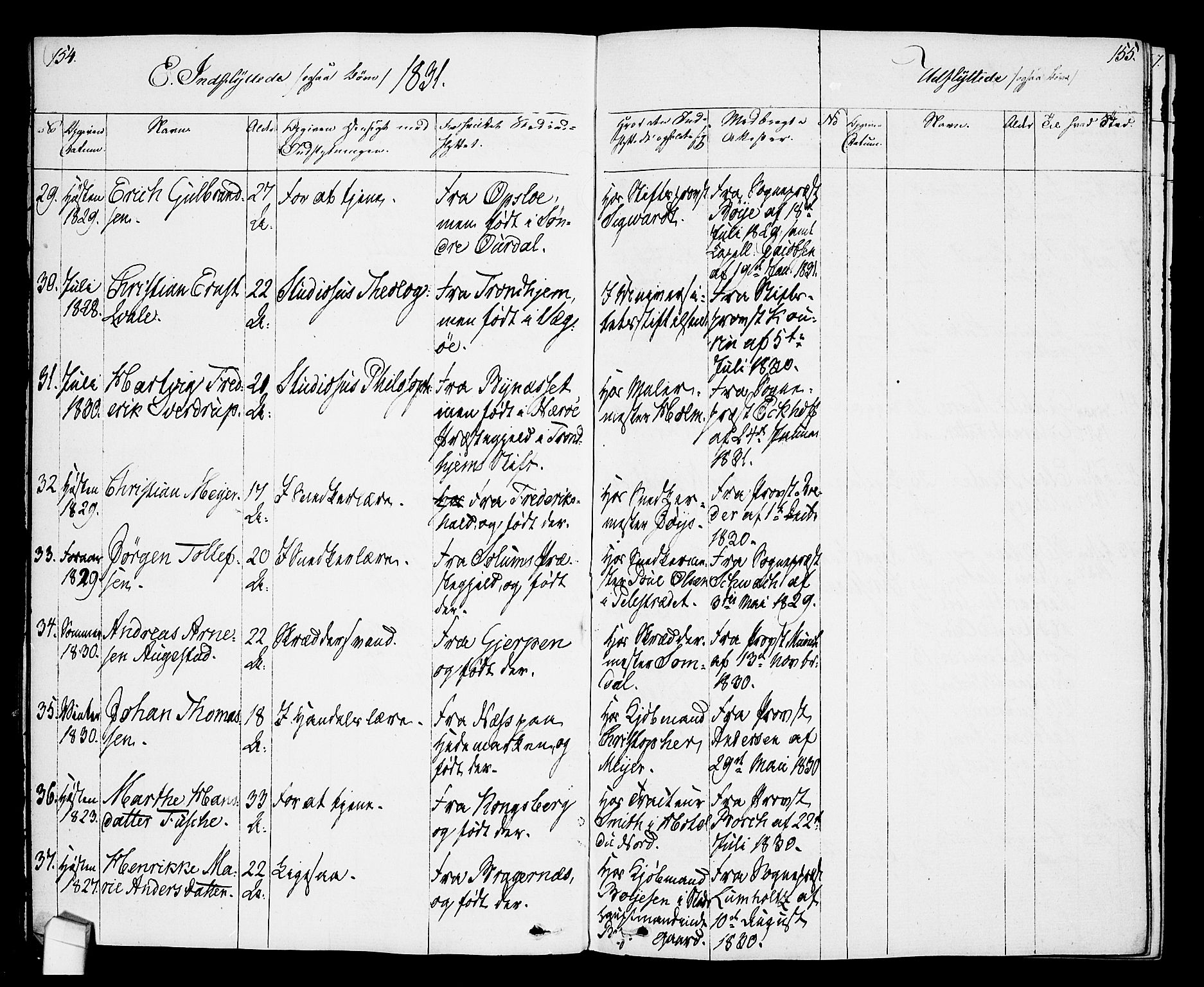 Oslo domkirke Kirkebøker, SAO/A-10752/F/Fa/L0027: Parish register (official) no. 27, 1828-1840, p. 154-155