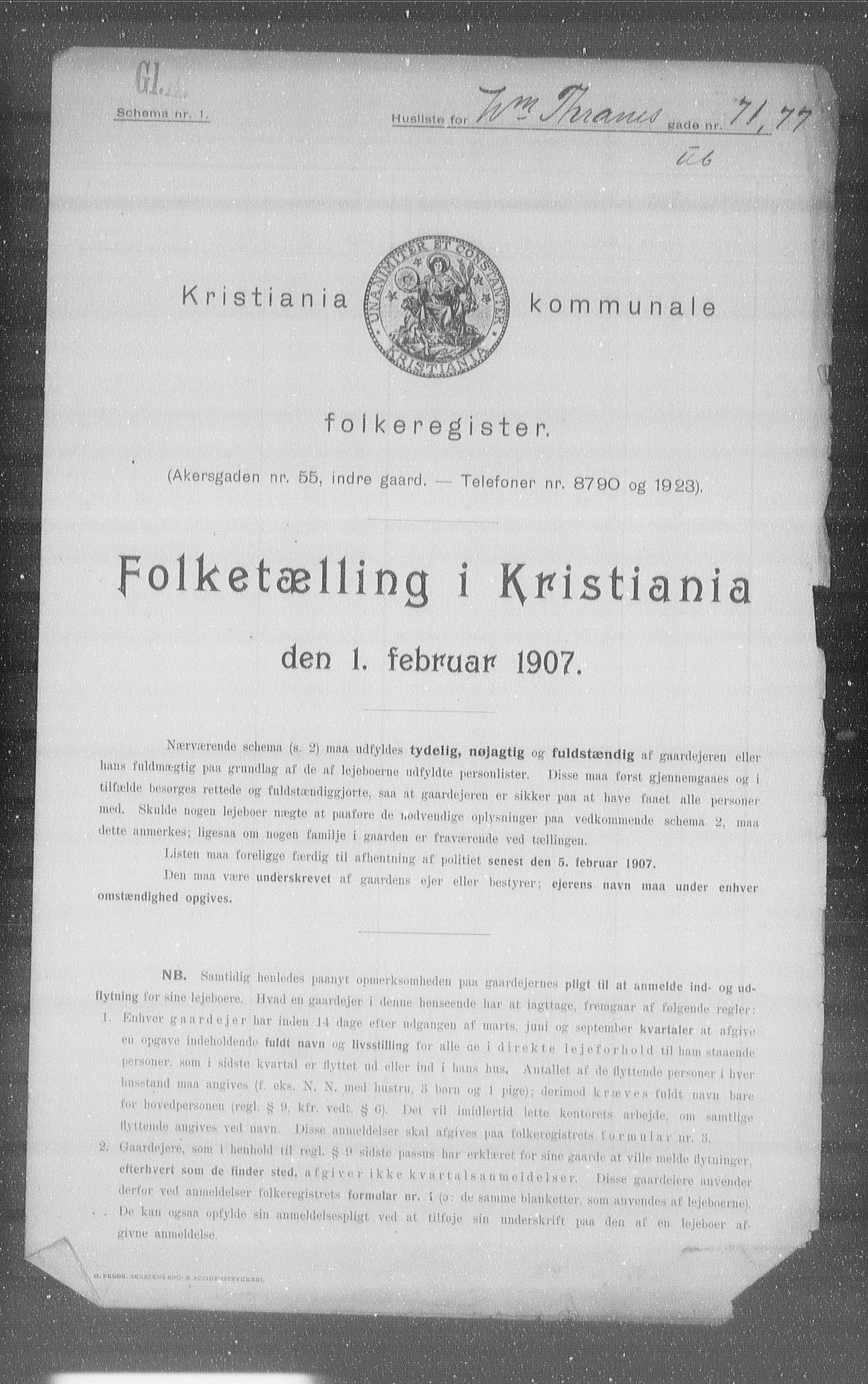 OBA, Municipal Census 1907 for Kristiania, 1907, p. 64733