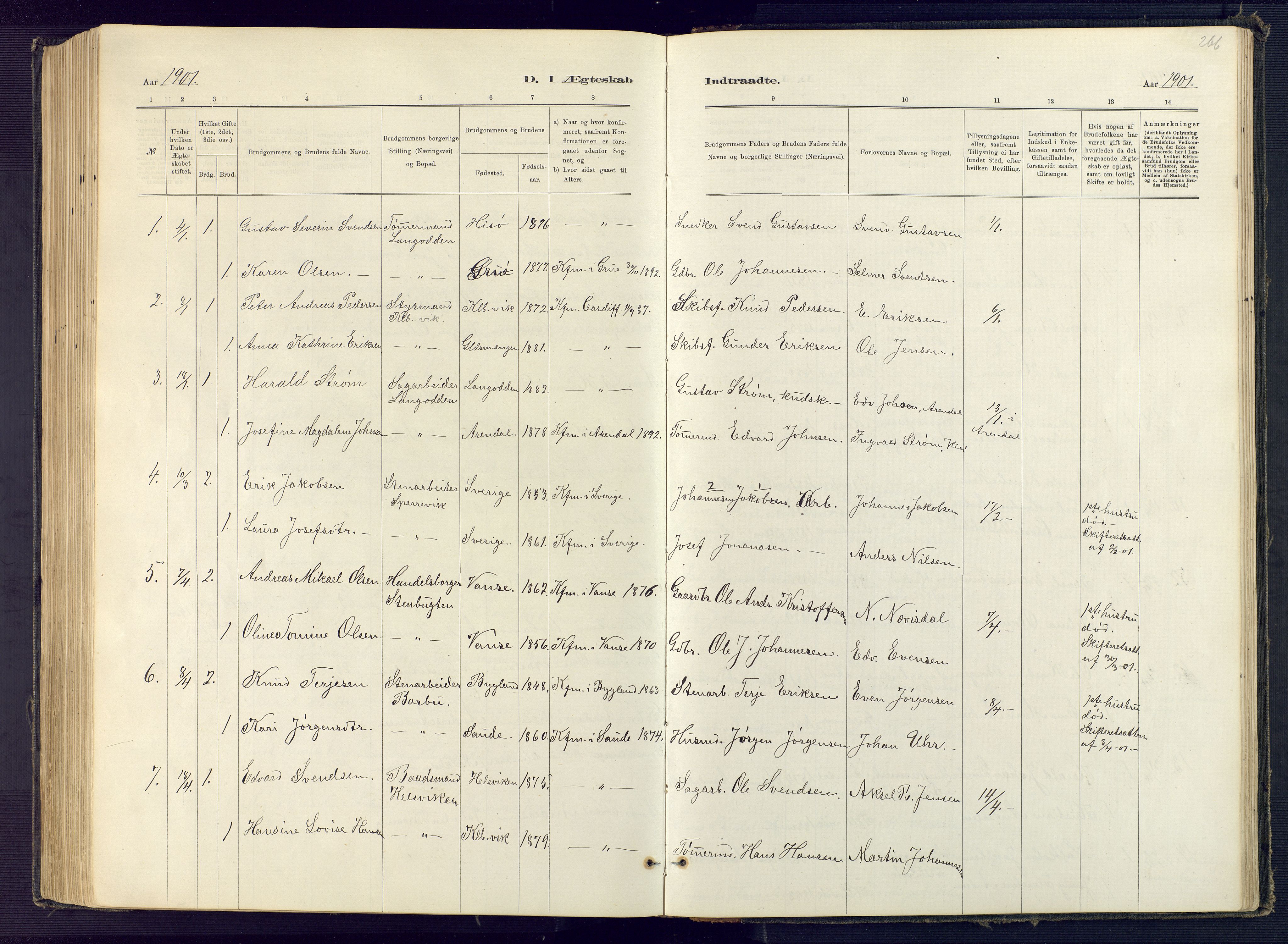Hisøy sokneprestkontor, SAK/1111-0020/F/Fb/L0003: Parish register (copy) no. B 3, 1885-1905, p. 266