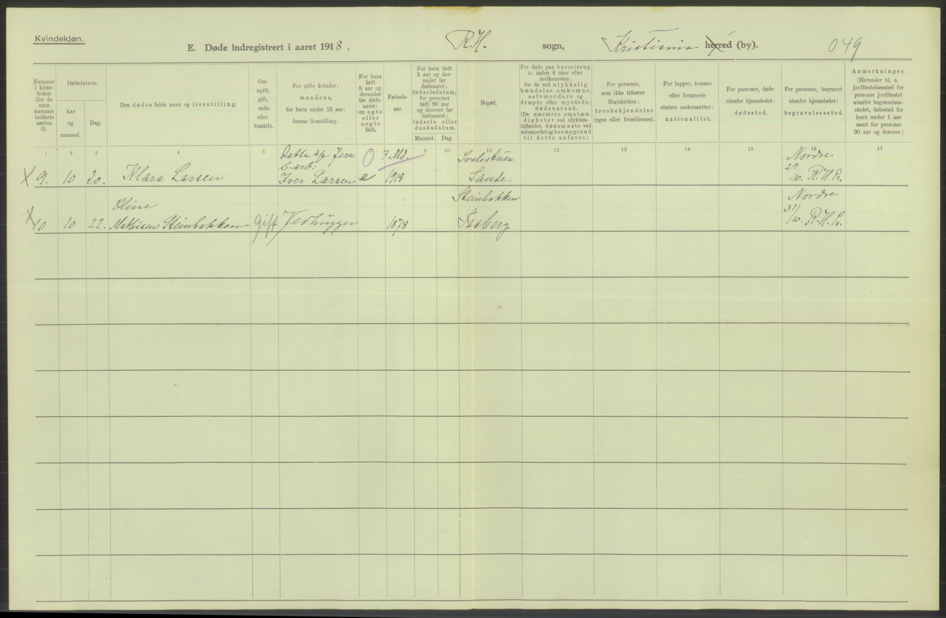 Statistisk sentralbyrå, Sosiodemografiske emner, Befolkning, AV/RA-S-2228/D/Df/Dfb/Dfbh/L0010: Kristiania: Døde, 1918, p. 372