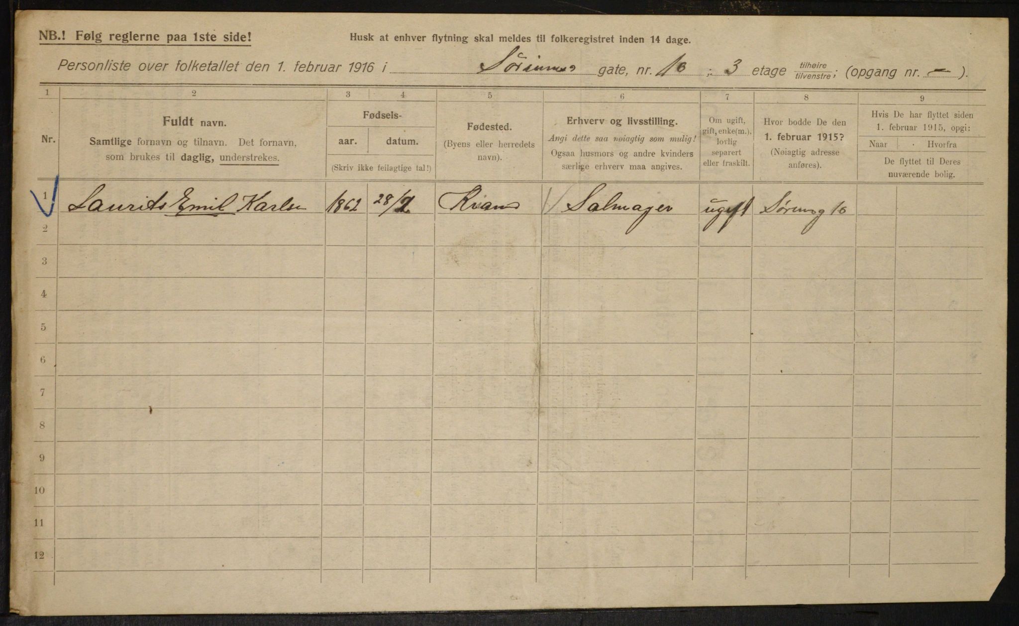 OBA, Municipal Census 1916 for Kristiania, 1916, p. 110009