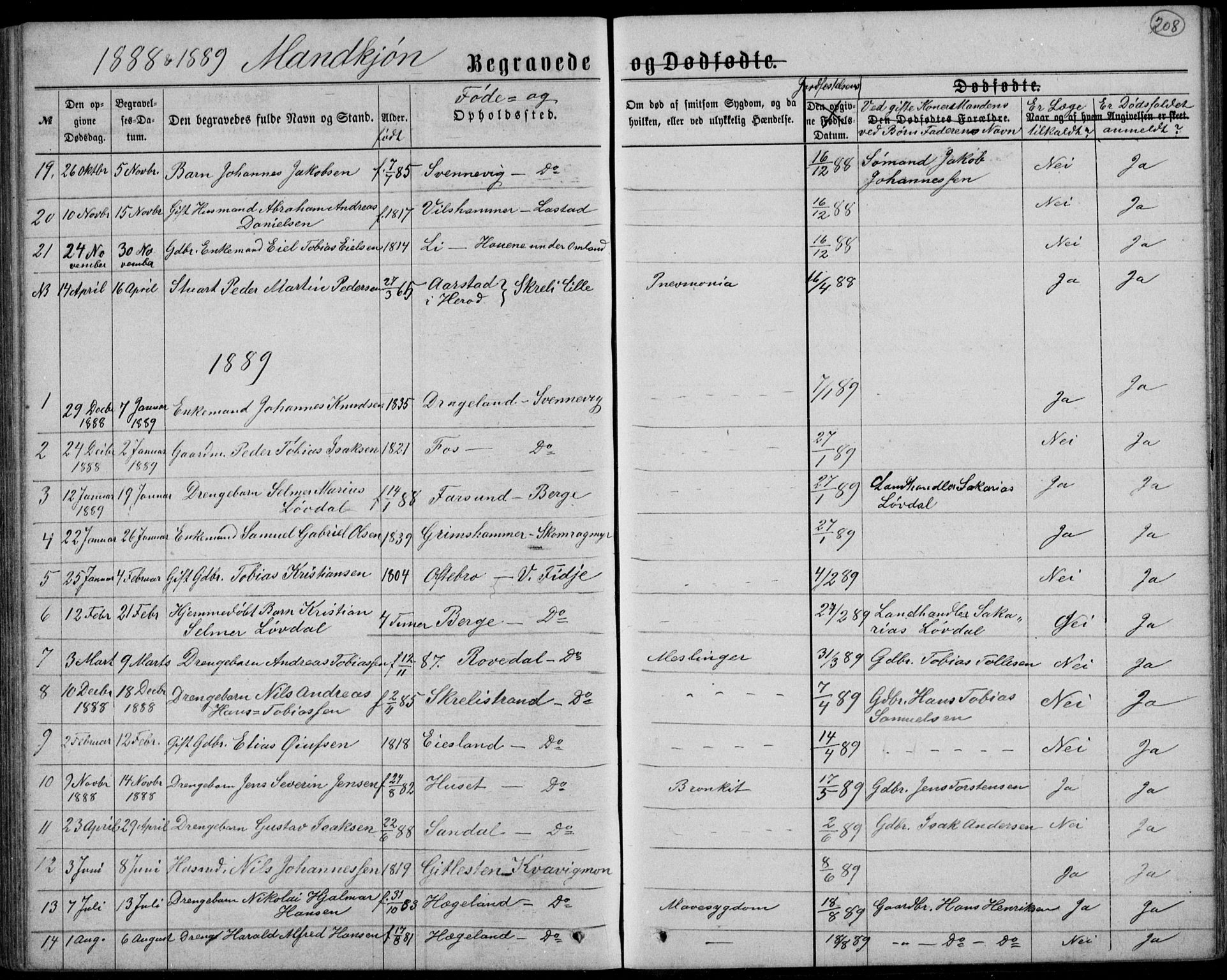 Lyngdal sokneprestkontor, AV/SAK-1111-0029/F/Fb/Fbc/L0004: Parish register (copy) no. B 4, 1878-1896, p. 208