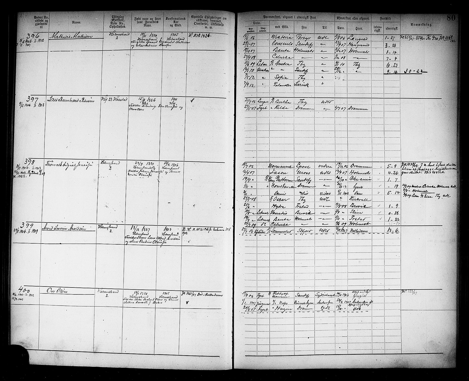 Holmestrand innrulleringskontor, AV/SAKO-A-1151/F/Fb/L0002: Annotasjonsrulle, 1894-1911, p. 83