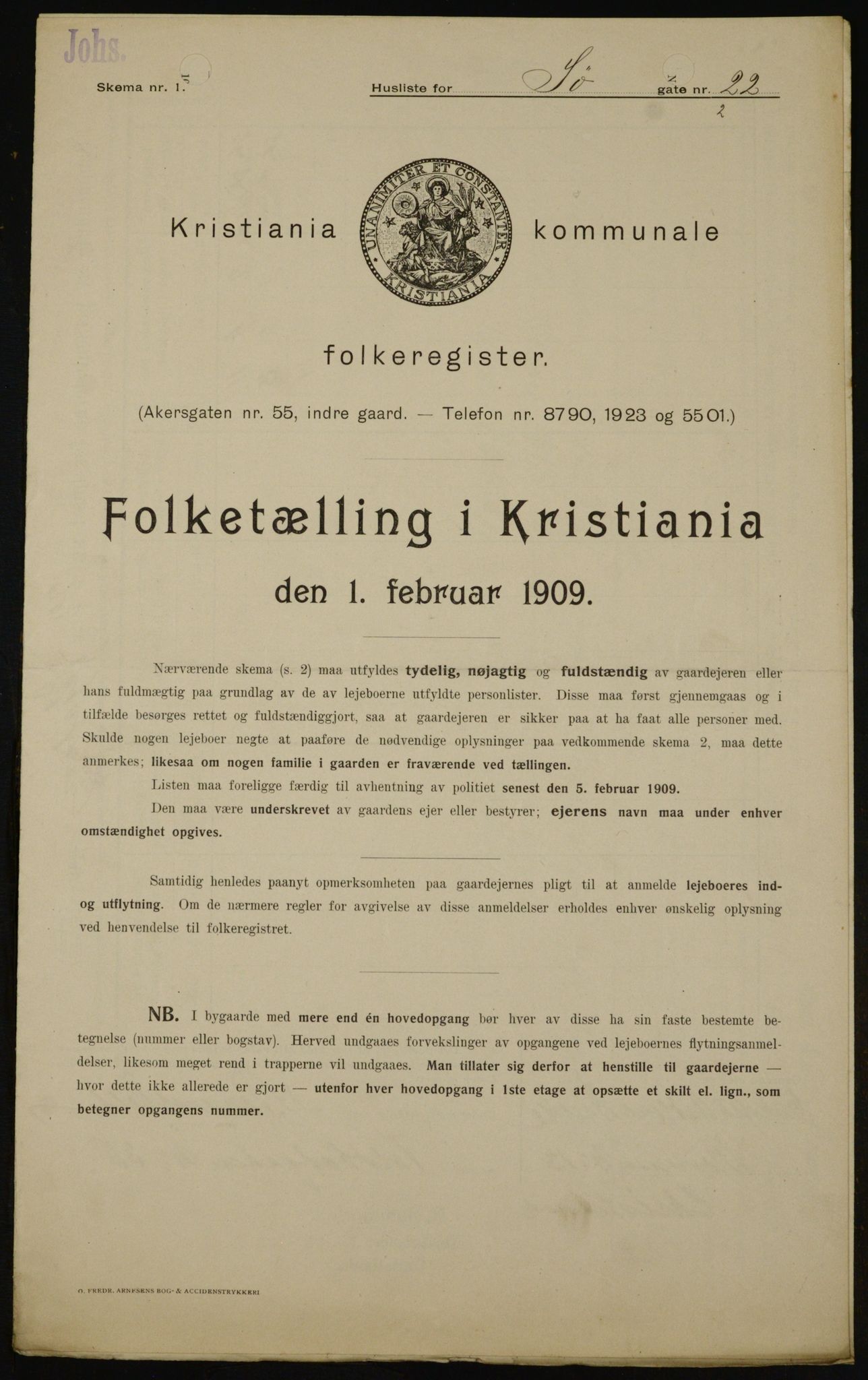 OBA, Municipal Census 1909 for Kristiania, 1909, p. 96308