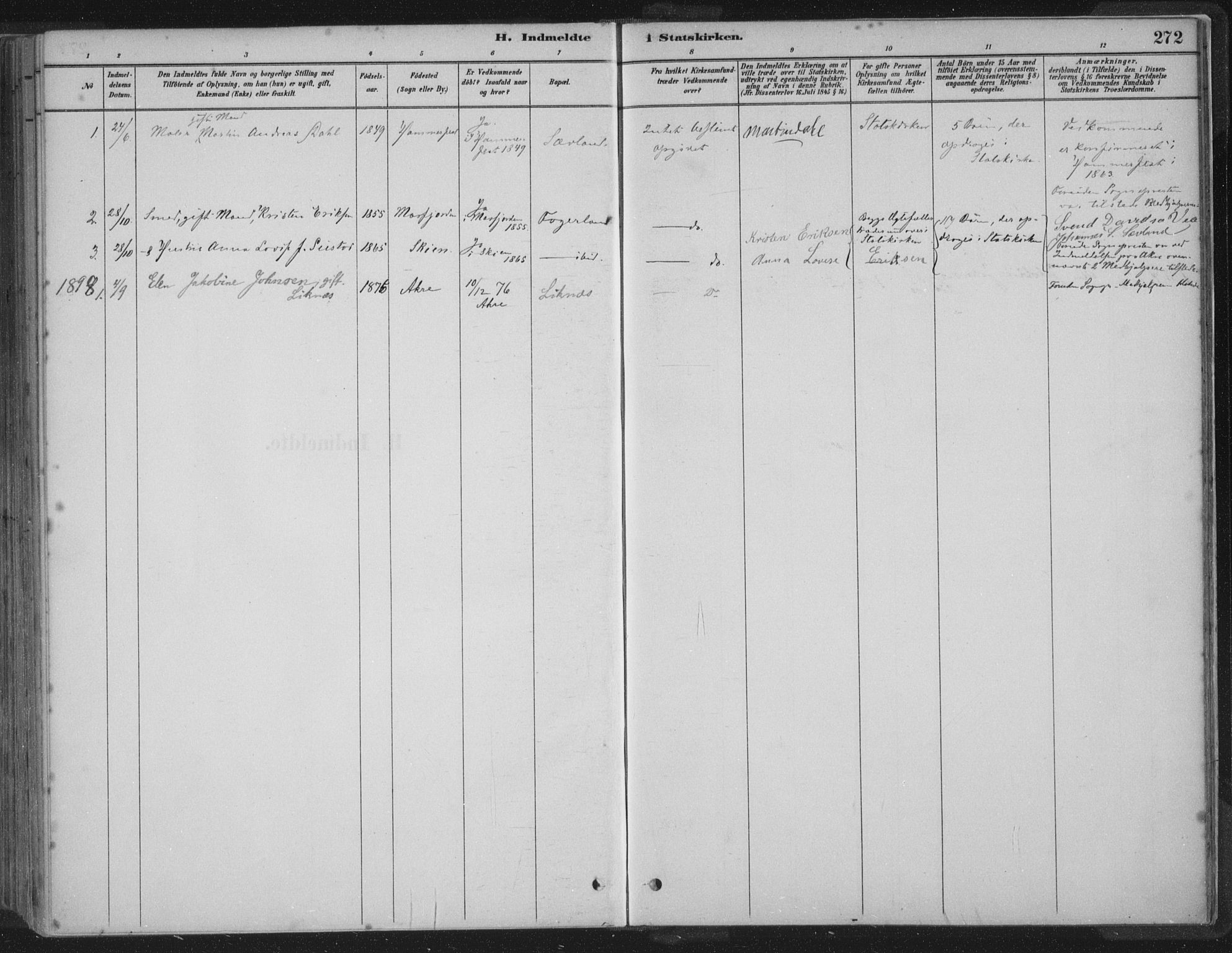 Kopervik sokneprestkontor, SAST/A-101850/H/Ha/Haa/L0004: Parish register (official) no. A 4, 1882-1905, p. 272