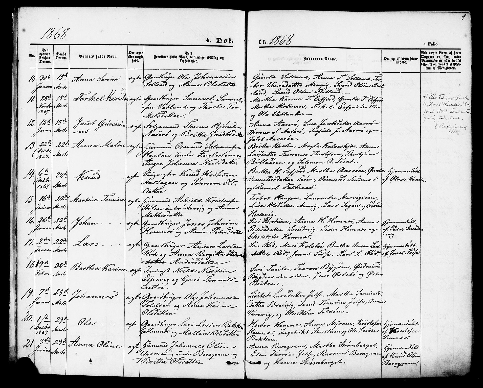 Jelsa sokneprestkontor, AV/SAST-A-101842/01/IV: Parish register (official) no. A 8, 1867-1883, p. 9