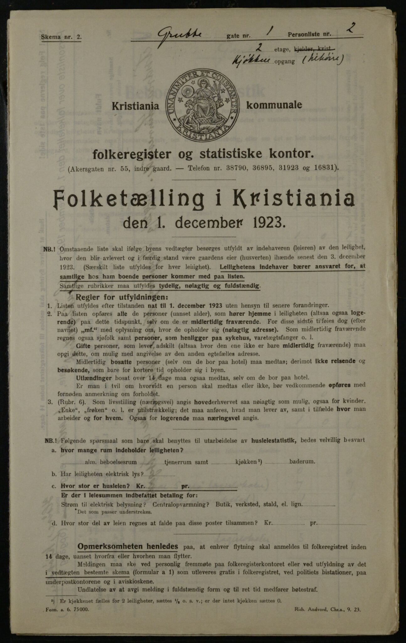 OBA, Municipal Census 1923 for Kristiania, 1923, p. 34046