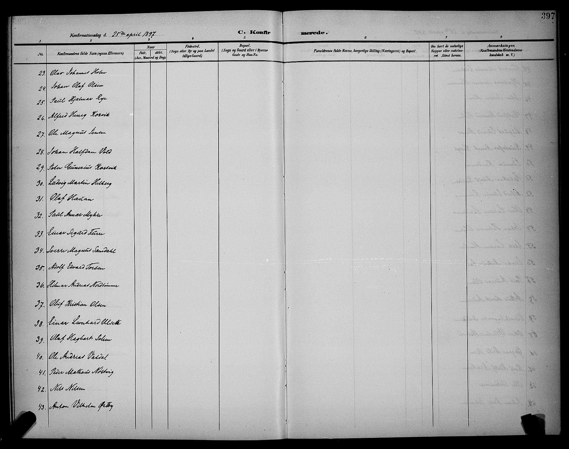 Ministerialprotokoller, klokkerbøker og fødselsregistre - Sør-Trøndelag, SAT/A-1456/604/L0225: Parish register (copy) no. 604C08, 1895-1899, p. 397