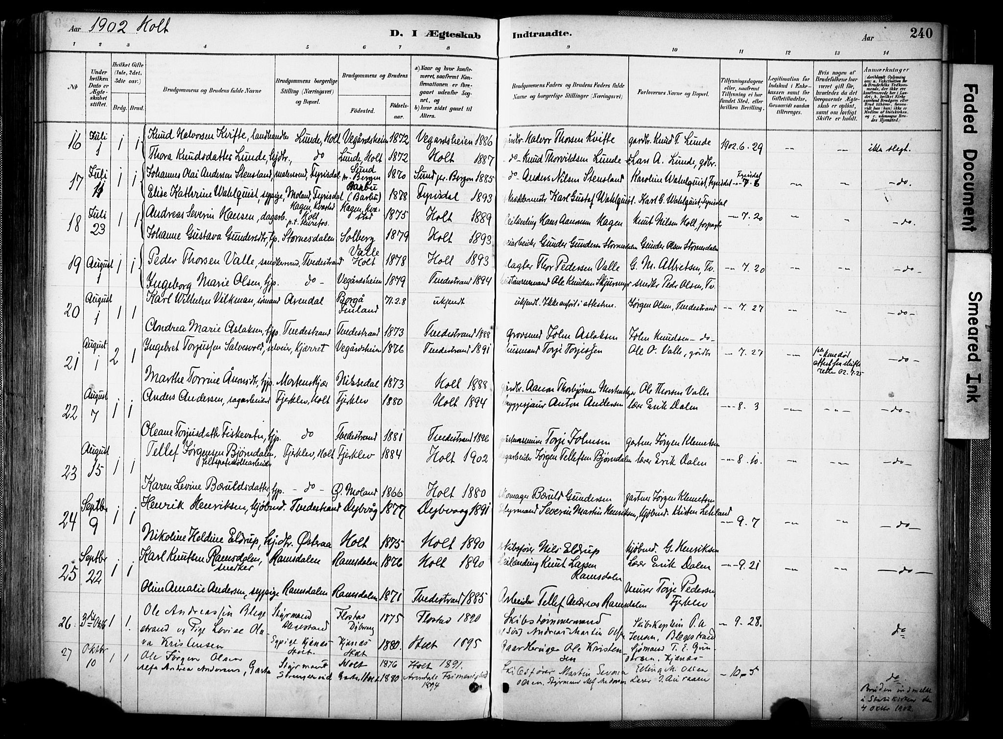 Holt sokneprestkontor, AV/SAK-1111-0021/F/Fa/L0012: Parish register (official) no. A 12, 1885-1907, p. 240