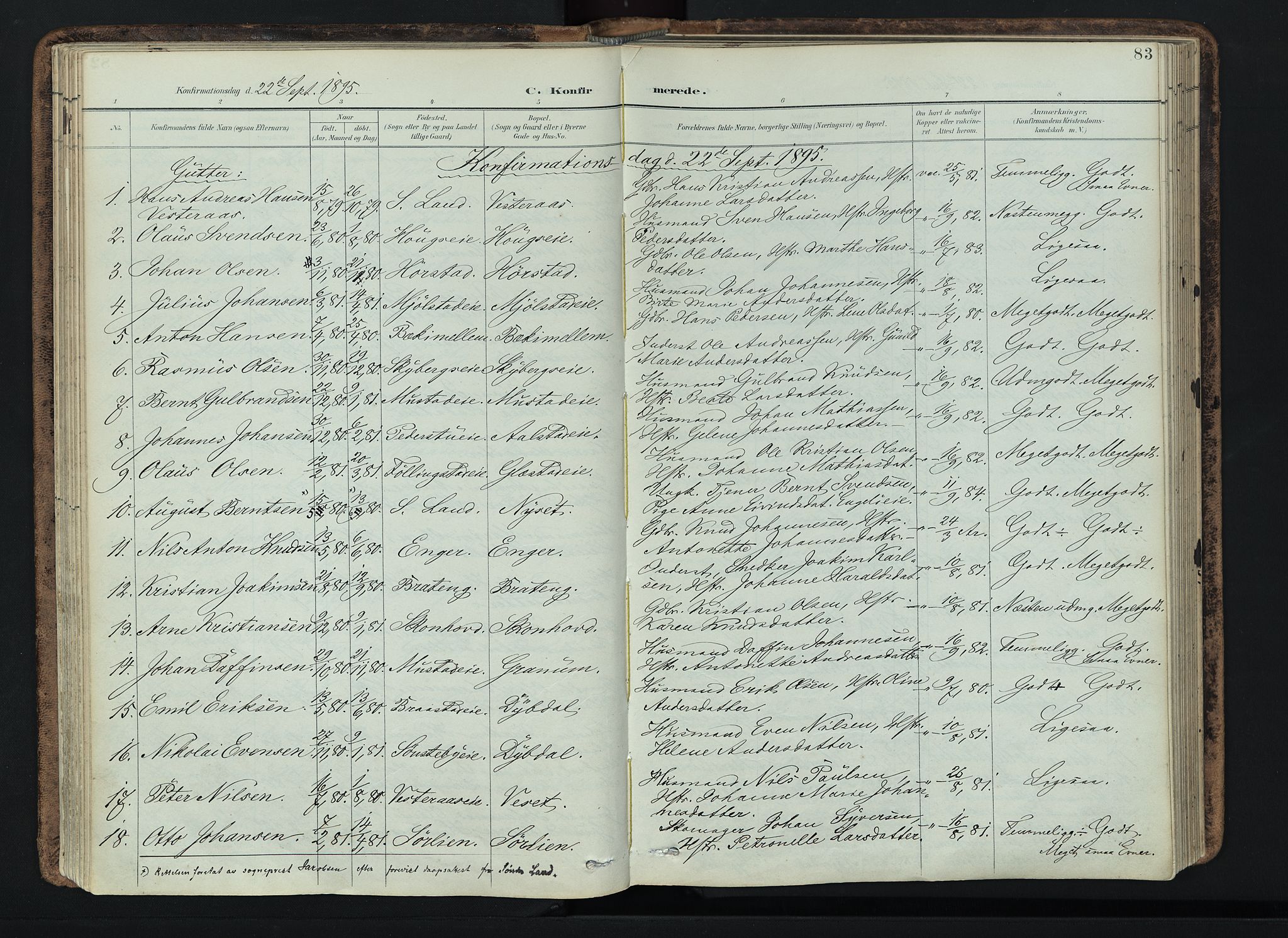 Vardal prestekontor, SAH/PREST-100/H/Ha/Haa/L0019: Parish register (official) no. 19, 1893-1907, p. 83