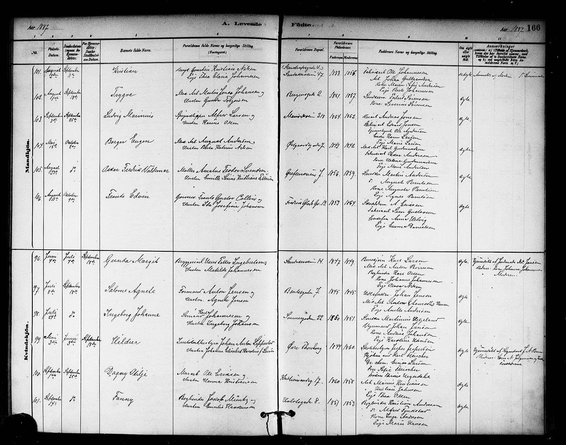 Sagene prestekontor Kirkebøker, AV/SAO-A-10796/G/L0001: Parish register (copy) no. 1, 1880-1891, p. 166