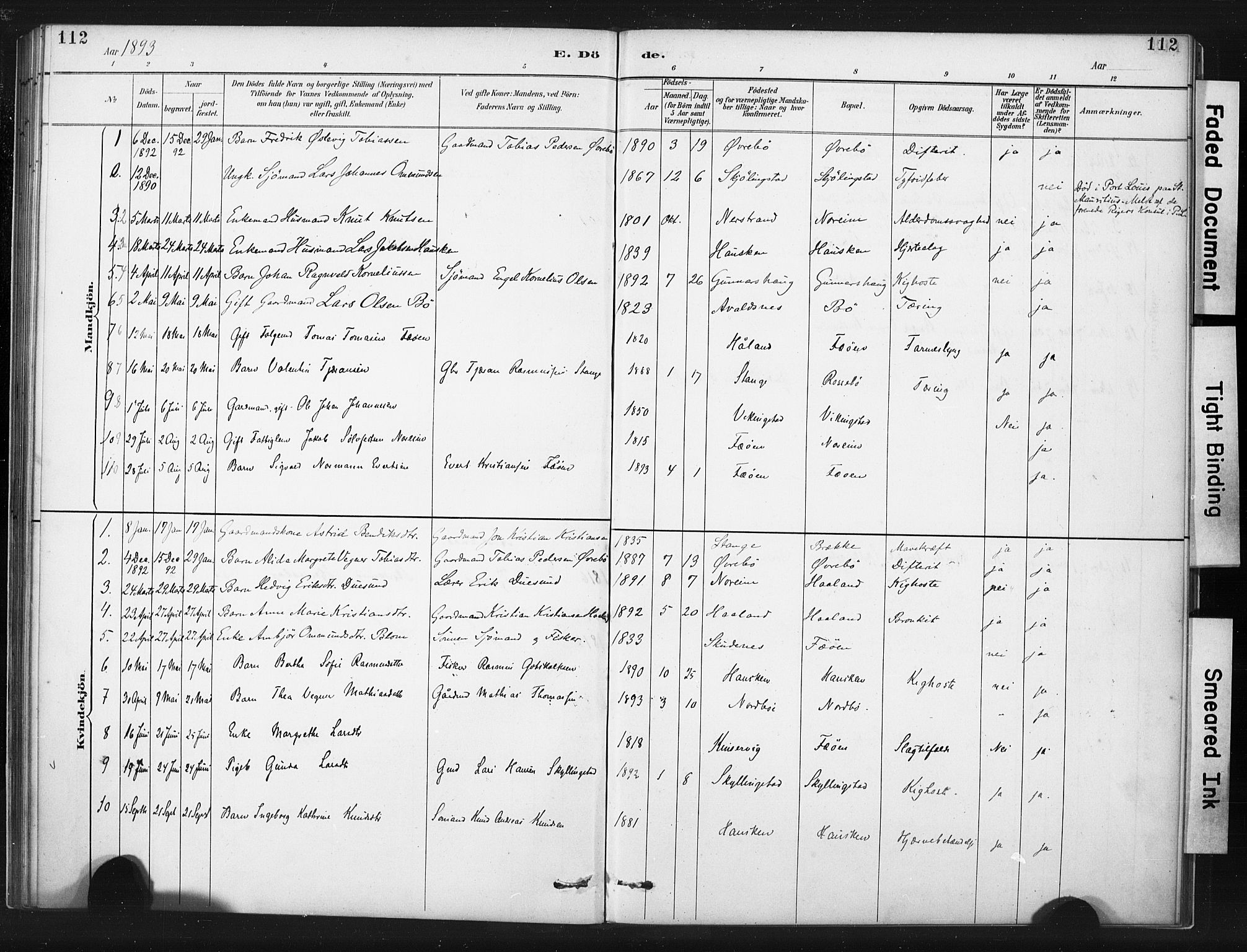 Torvastad sokneprestkontor, AV/SAST-A -101857/H/Ha/Haa/L0015: Parish register (official) no. A 14, 1888-1899, p. 112