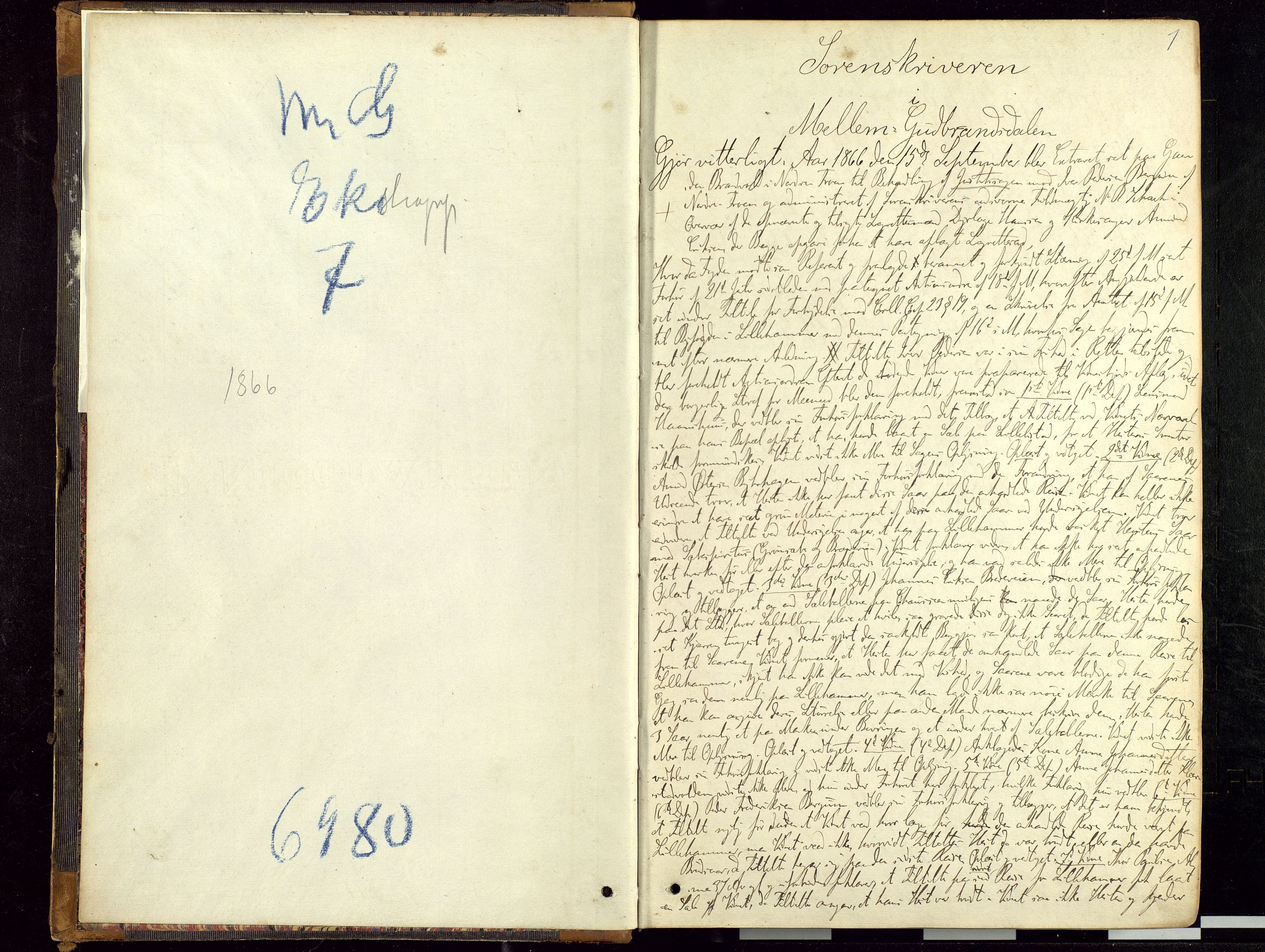 Mellom-Gudbrandsdal sorenskriveri, SAH/TING-038/G/Gc/Gca/L0011: Ekstrarettsprotokoll, 1866-1870, p. 1