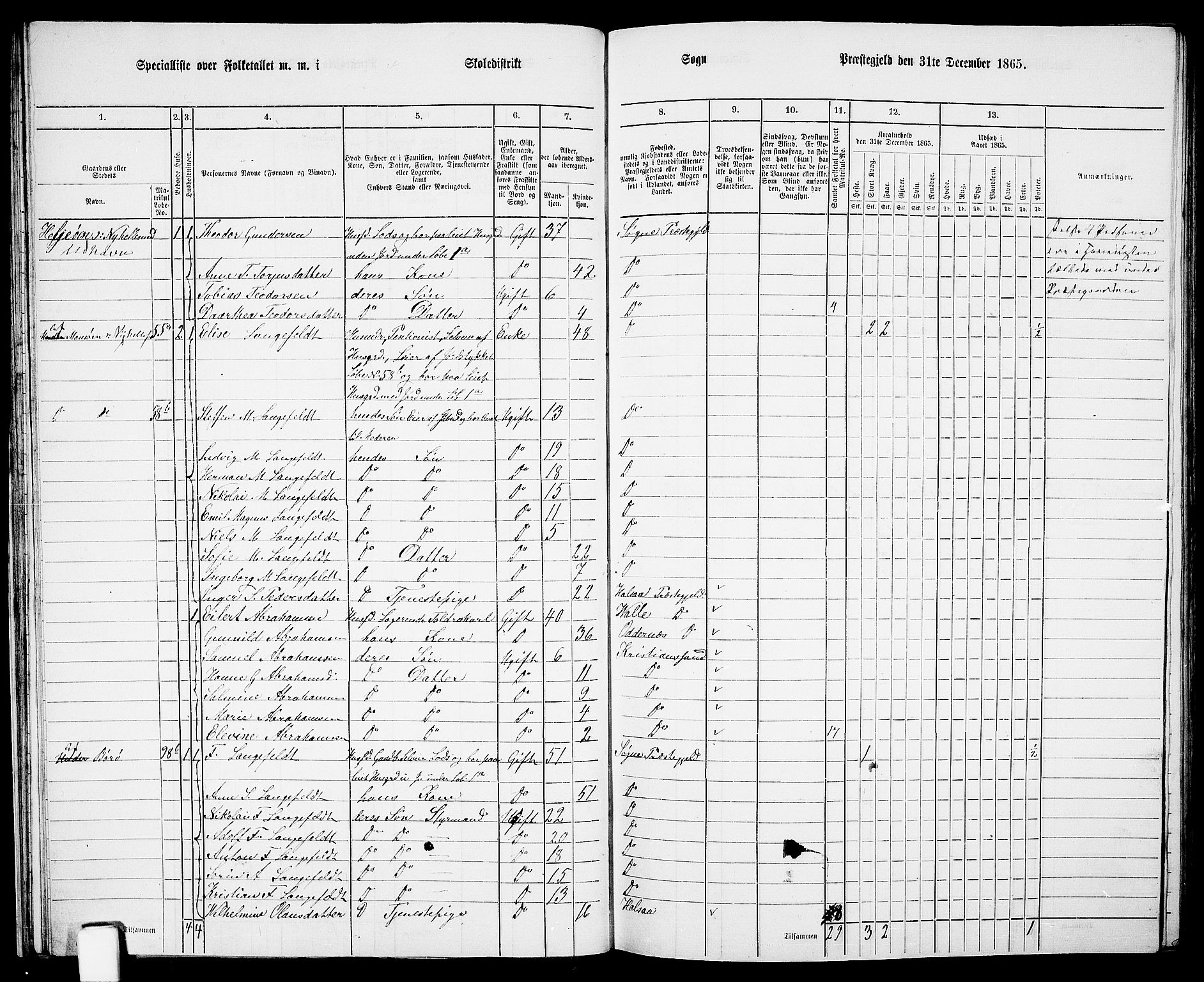 RA, 1865 census for Søgne, 1865, p. 43