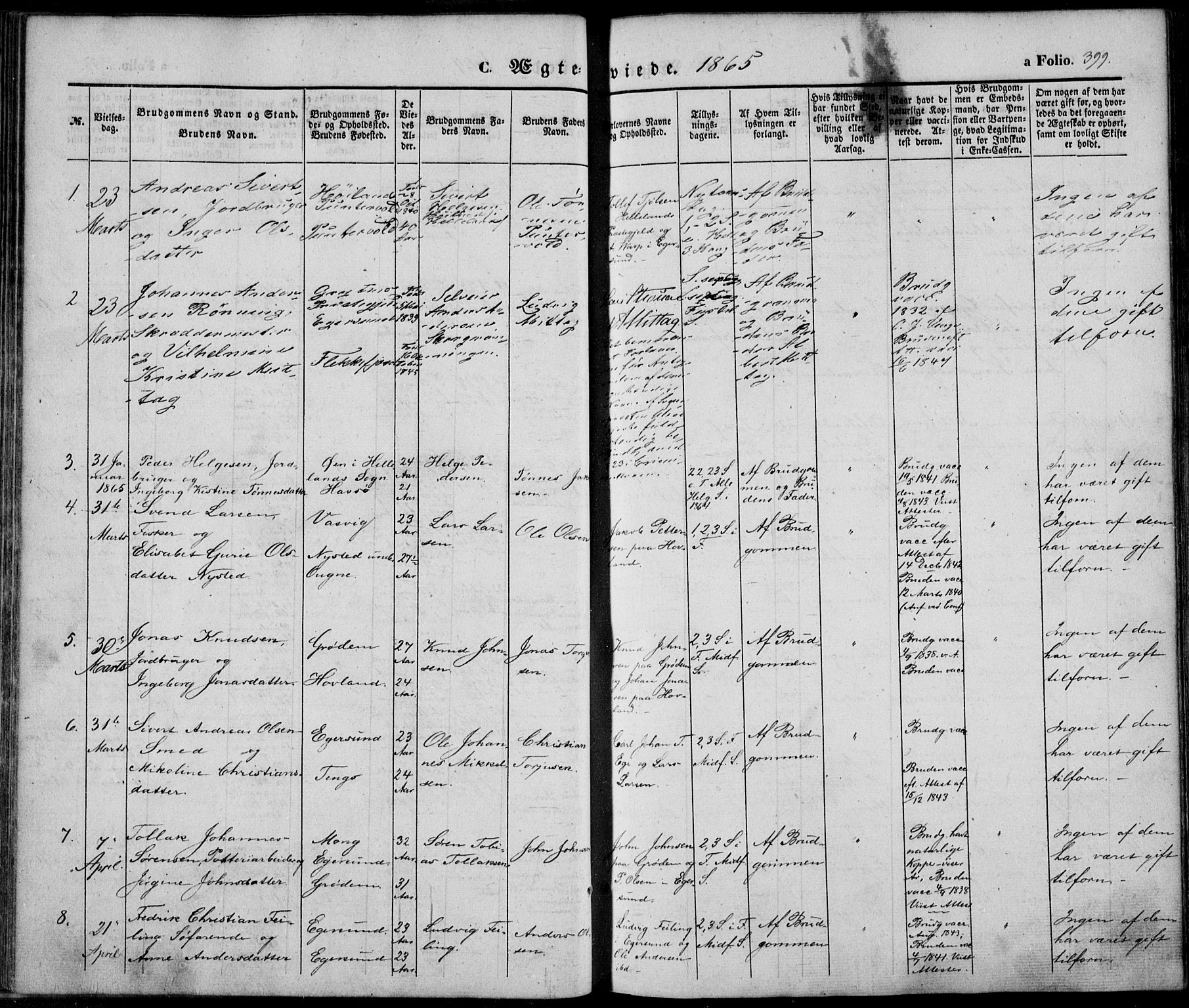 Eigersund sokneprestkontor, AV/SAST-A-101807/S08/L0013: Parish register (official) no. A 12.2, 1850-1865, p. 399