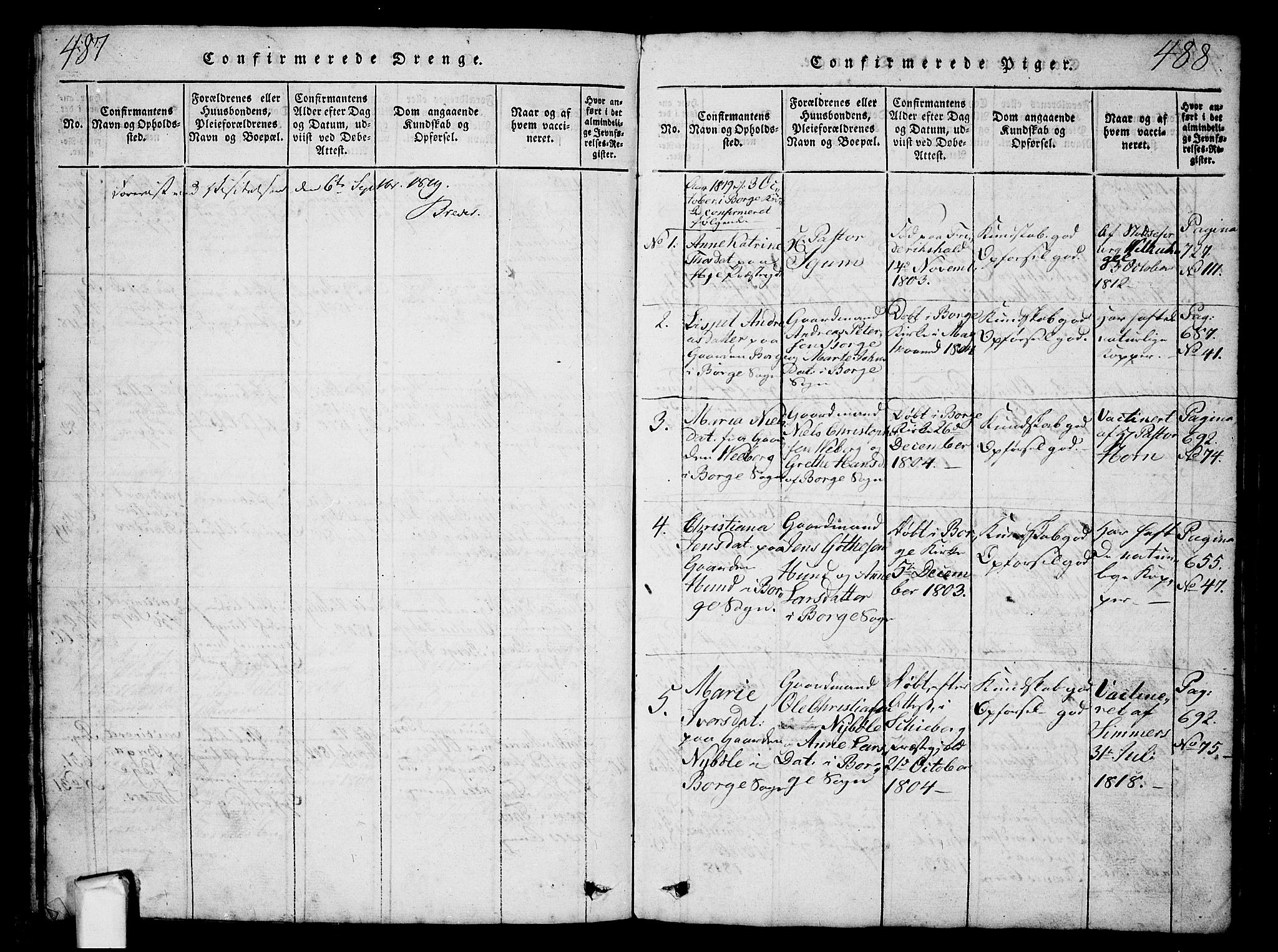 Borge prestekontor Kirkebøker, AV/SAO-A-10903/G/Ga/L0001: Parish register (copy) no.  I 1, 1815-1835, p. 487-488