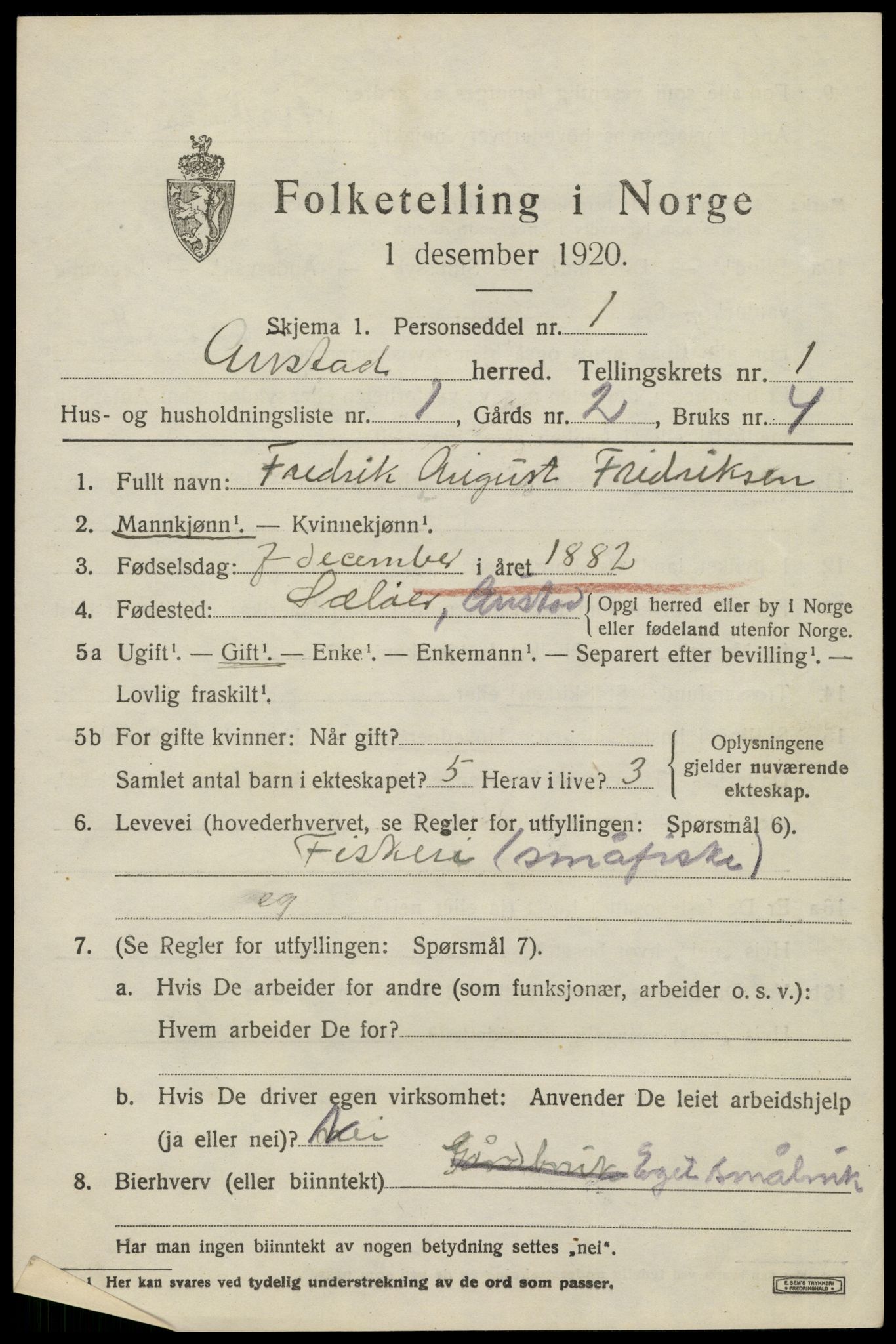 SAK, 1920 census for Austad, 1920, p. 599