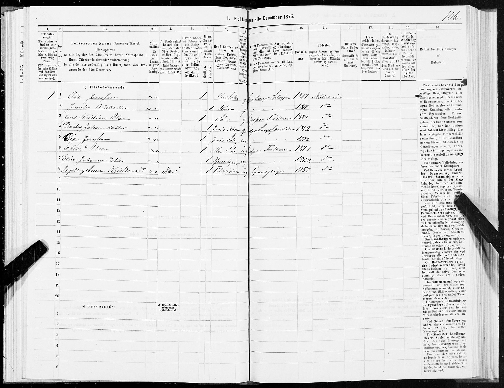 SAT, 1875 census for 1752P Kolvereid, 1875, p. 2106