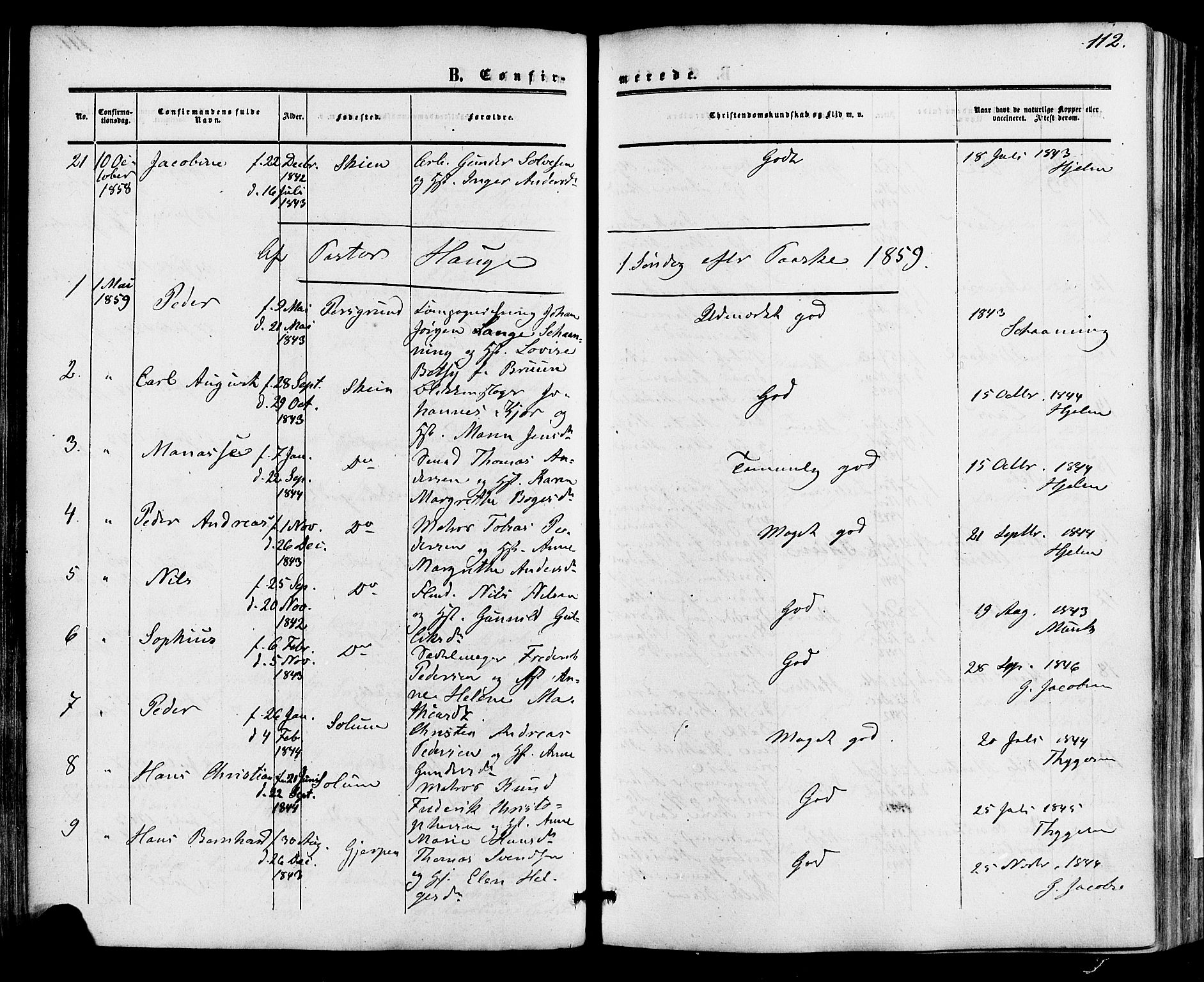 Skien kirkebøker, AV/SAKO-A-302/F/Fa/L0007: Parish register (official) no. 7, 1856-1865, p. 112