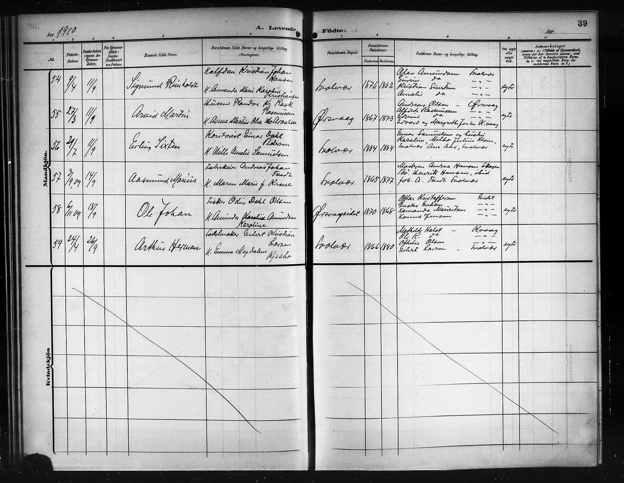 Ministerialprotokoller, klokkerbøker og fødselsregistre - Nordland, AV/SAT-A-1459/874/L1079: Parish register (copy) no. 874C08, 1907-1915, p. 39