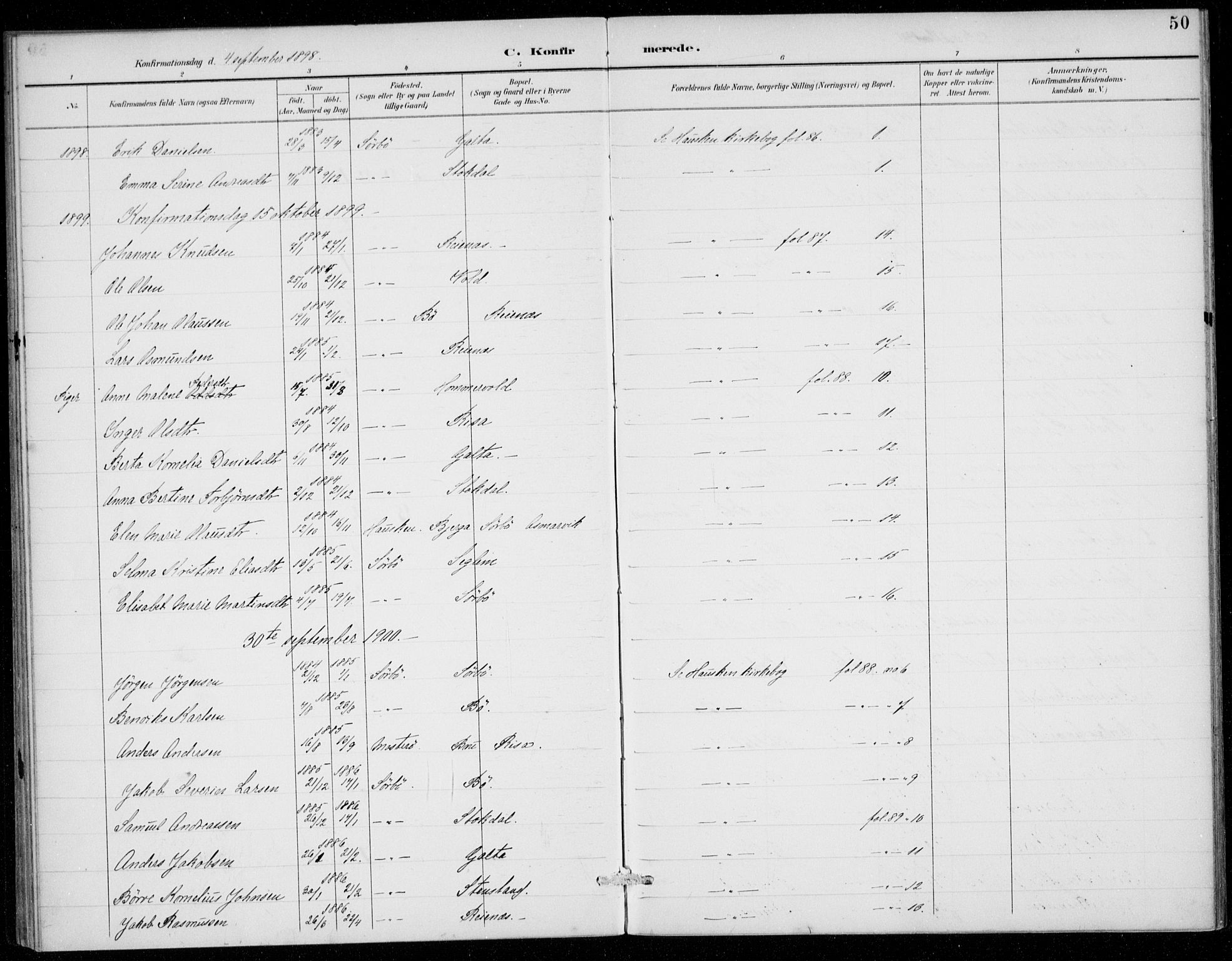 Rennesøy sokneprestkontor, SAST/A -101827/H/Ha/Haa/L0016: Parish register (official) no. A 16, 1891-1924, p. 50