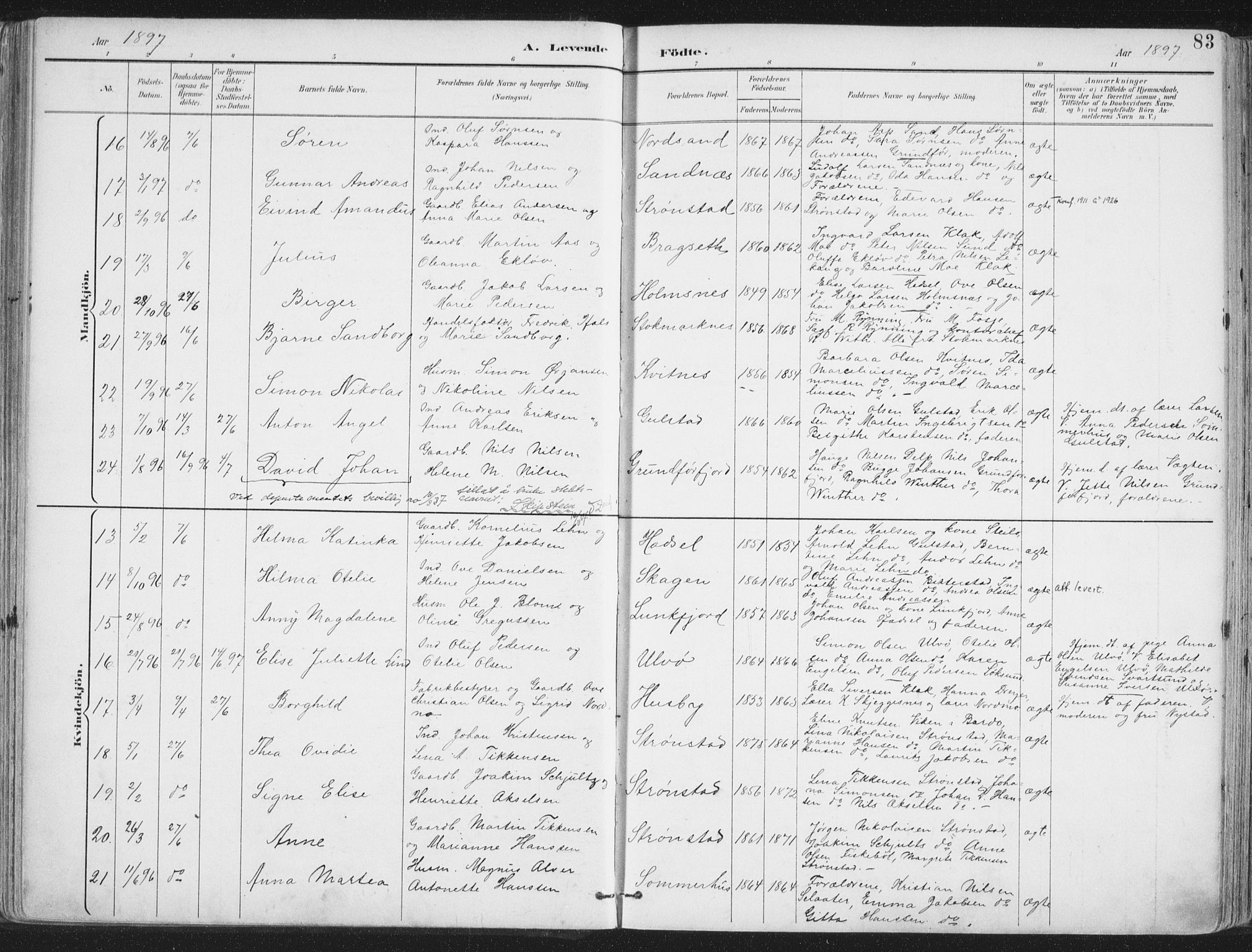 Ministerialprotokoller, klokkerbøker og fødselsregistre - Nordland, AV/SAT-A-1459/888/L1246: Parish register (official) no. 888A12, 1891-1903, p. 83