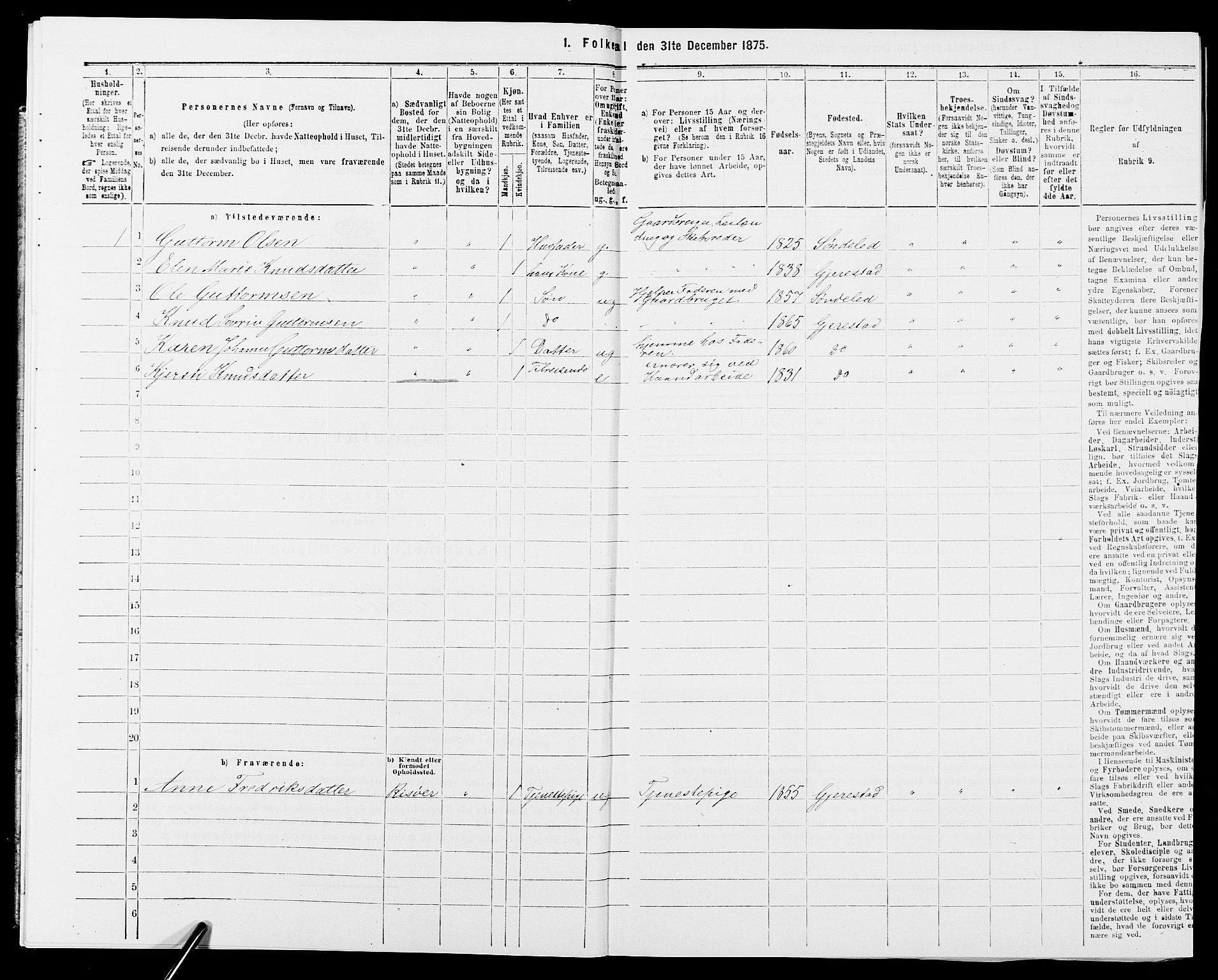 SAK, 1875 census for 0911P Gjerstad, 1875, p. 144