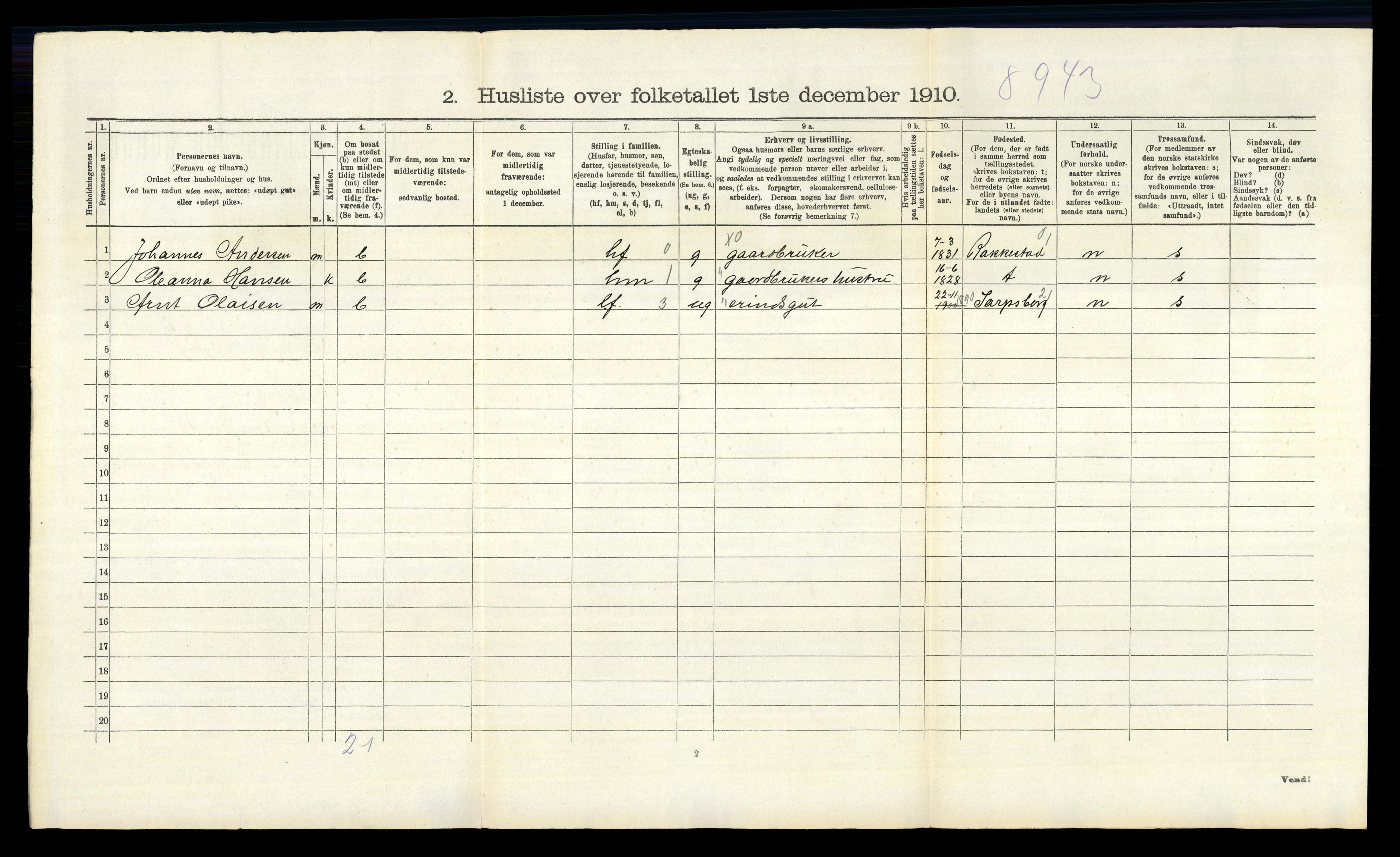 RA, 1910 census for Skjeberg, 1910, p. 1039