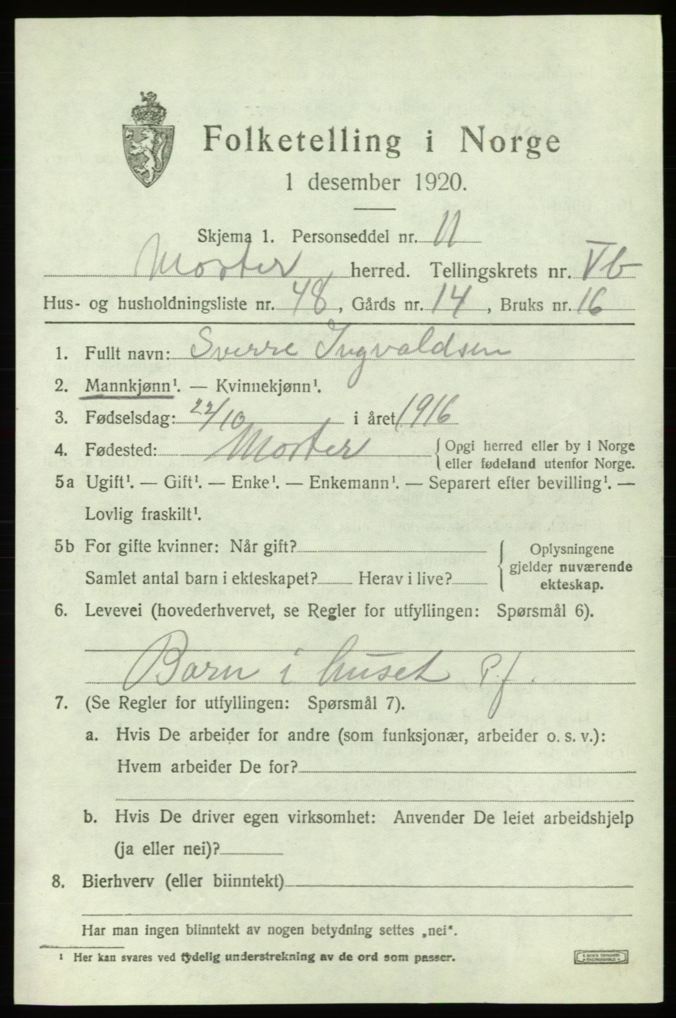 SAB, 1920 census for Moster, 1920, p. 2487