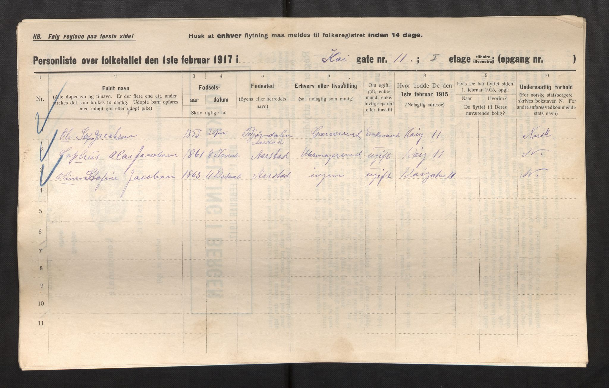 SAB, Municipal Census 1917 for Bergen, 1917, p. 16502