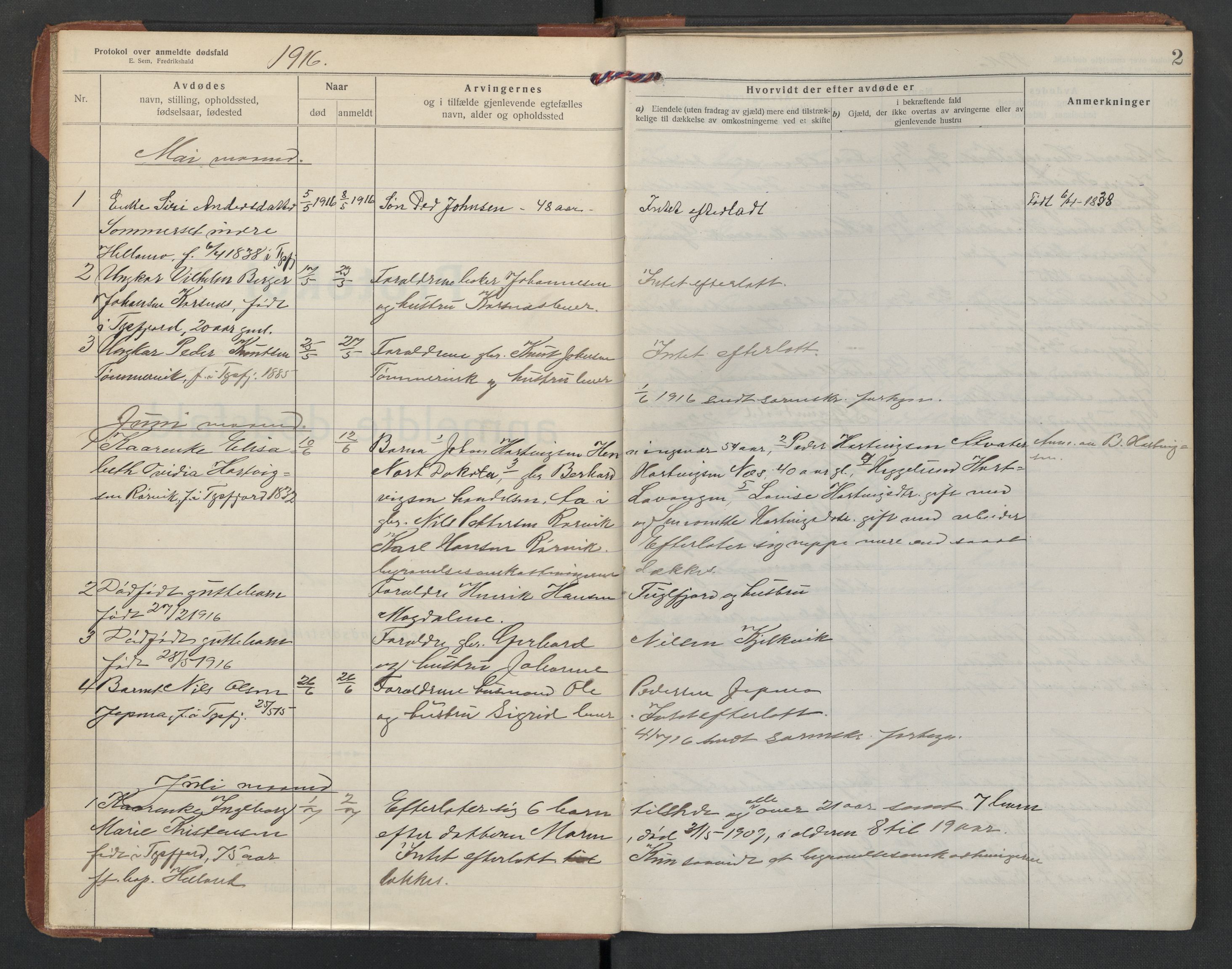 Tysfjord lensmannskontor, AV/SAT-A-5713/1/02/L0034: Dødsfallsprotokoll, 1916-1933, p. 2