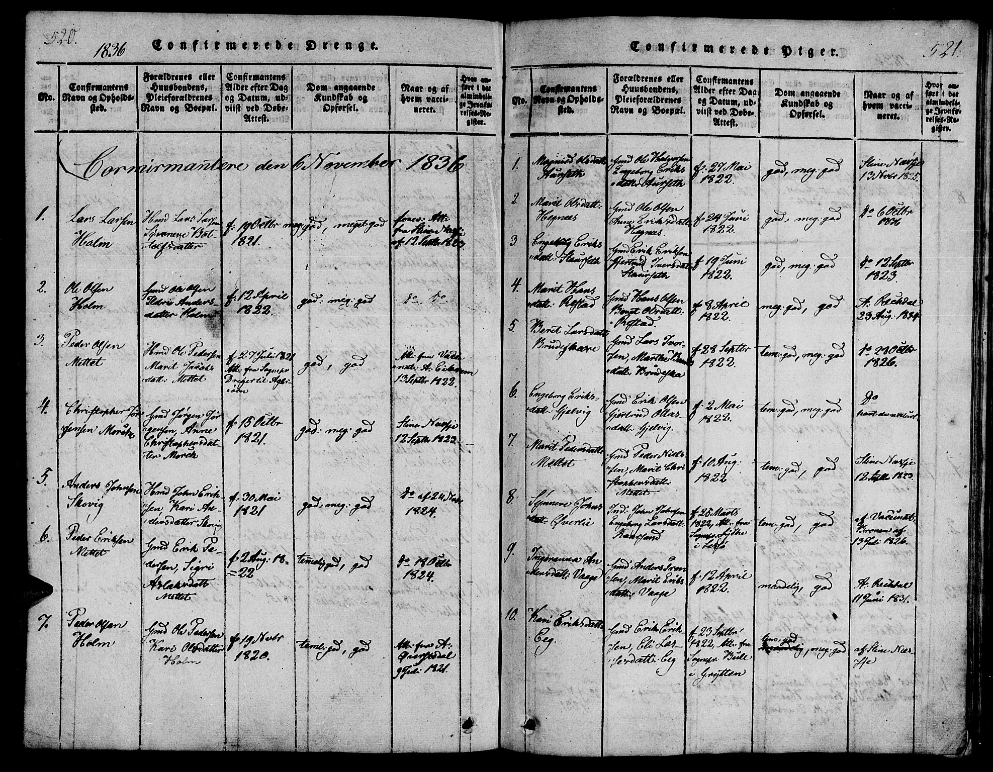 Ministerialprotokoller, klokkerbøker og fødselsregistre - Møre og Romsdal, SAT/A-1454/547/L0602: Parish register (official) no. 547A04, 1818-1845, p. 520-521