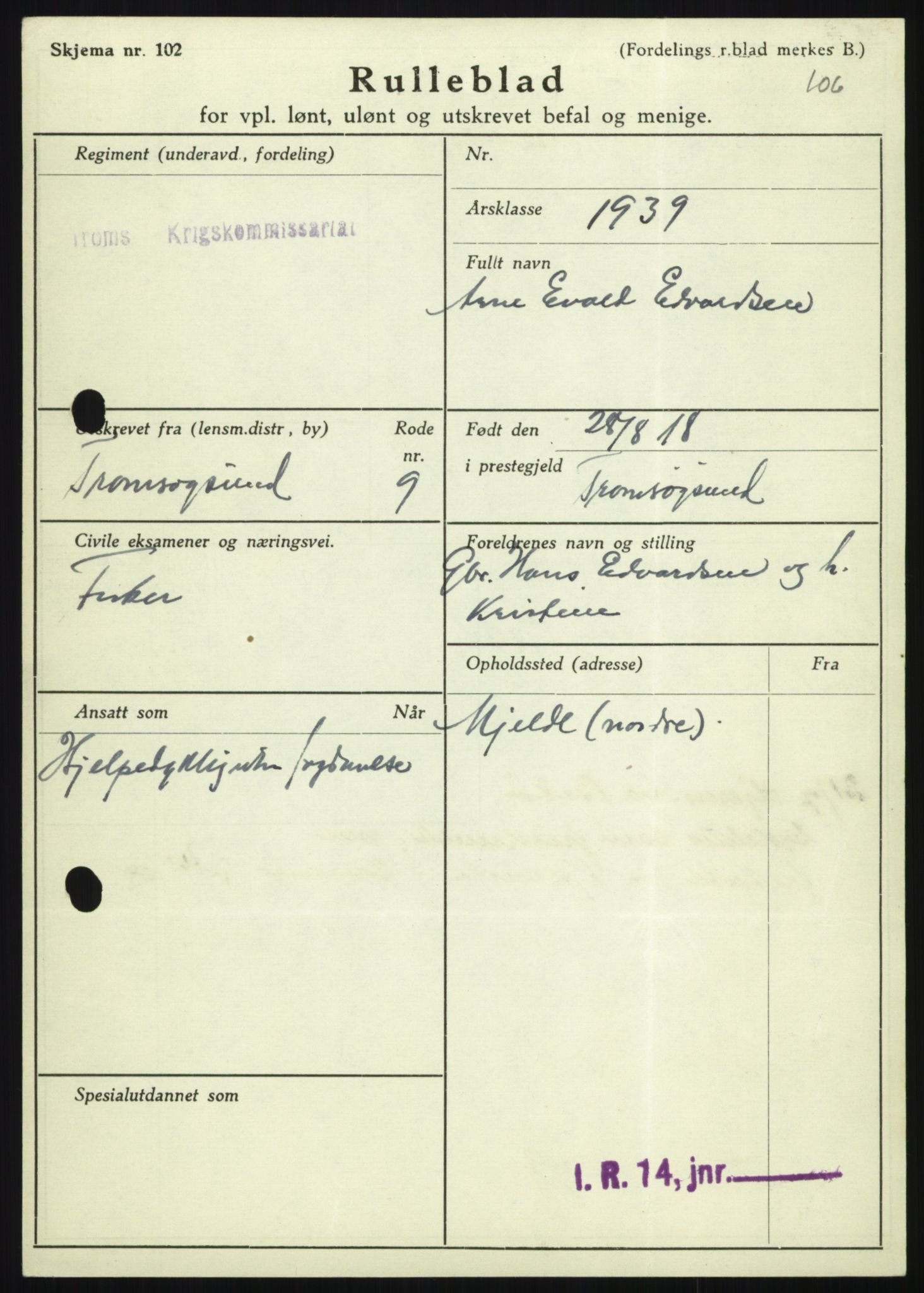 Forsvaret, Troms infanteriregiment nr. 16, AV/RA-RAFA-3146/P/Pa/L0023: Rulleblad for regimentets menige mannskaper, årsklasse 1939, 1939, p. 183