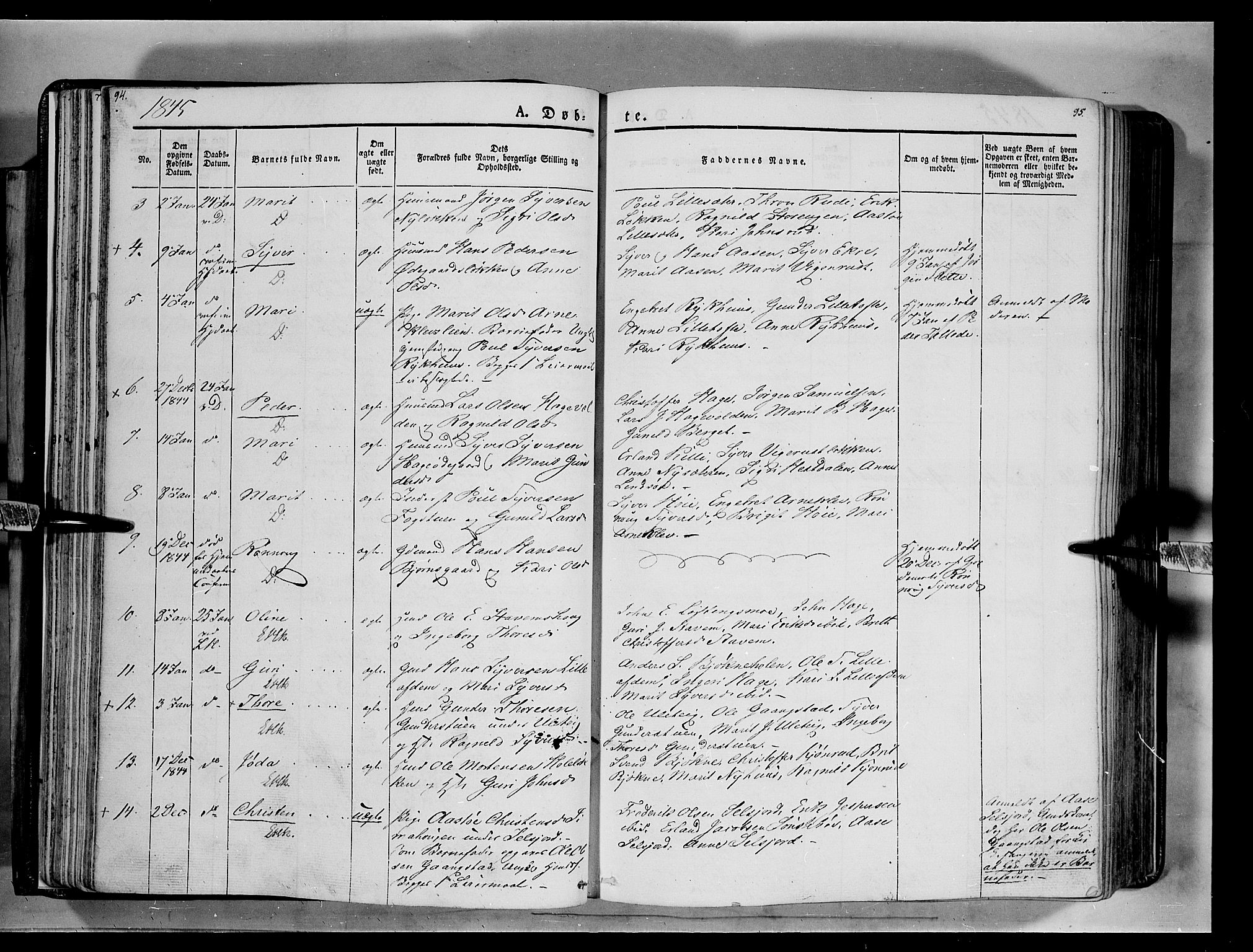 Lesja prestekontor, SAH/PREST-068/H/Ha/Haa/L0006: Parish register (official) no. 6A, 1843-1854, p. 94-95