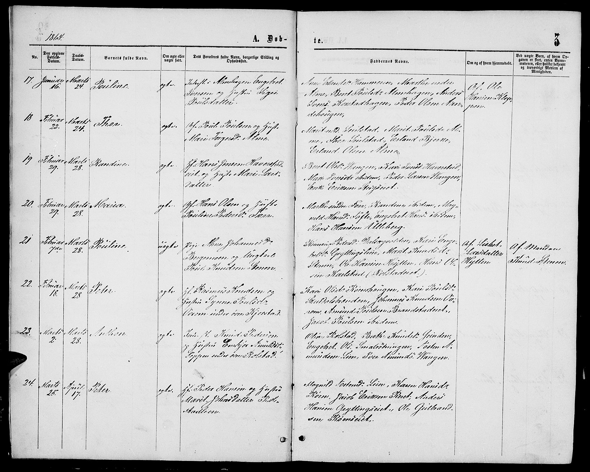 Sør-Fron prestekontor, AV/SAH-PREST-010/H/Ha/Hab/L0002: Parish register (copy) no. 2, 1864-1883, p. 3