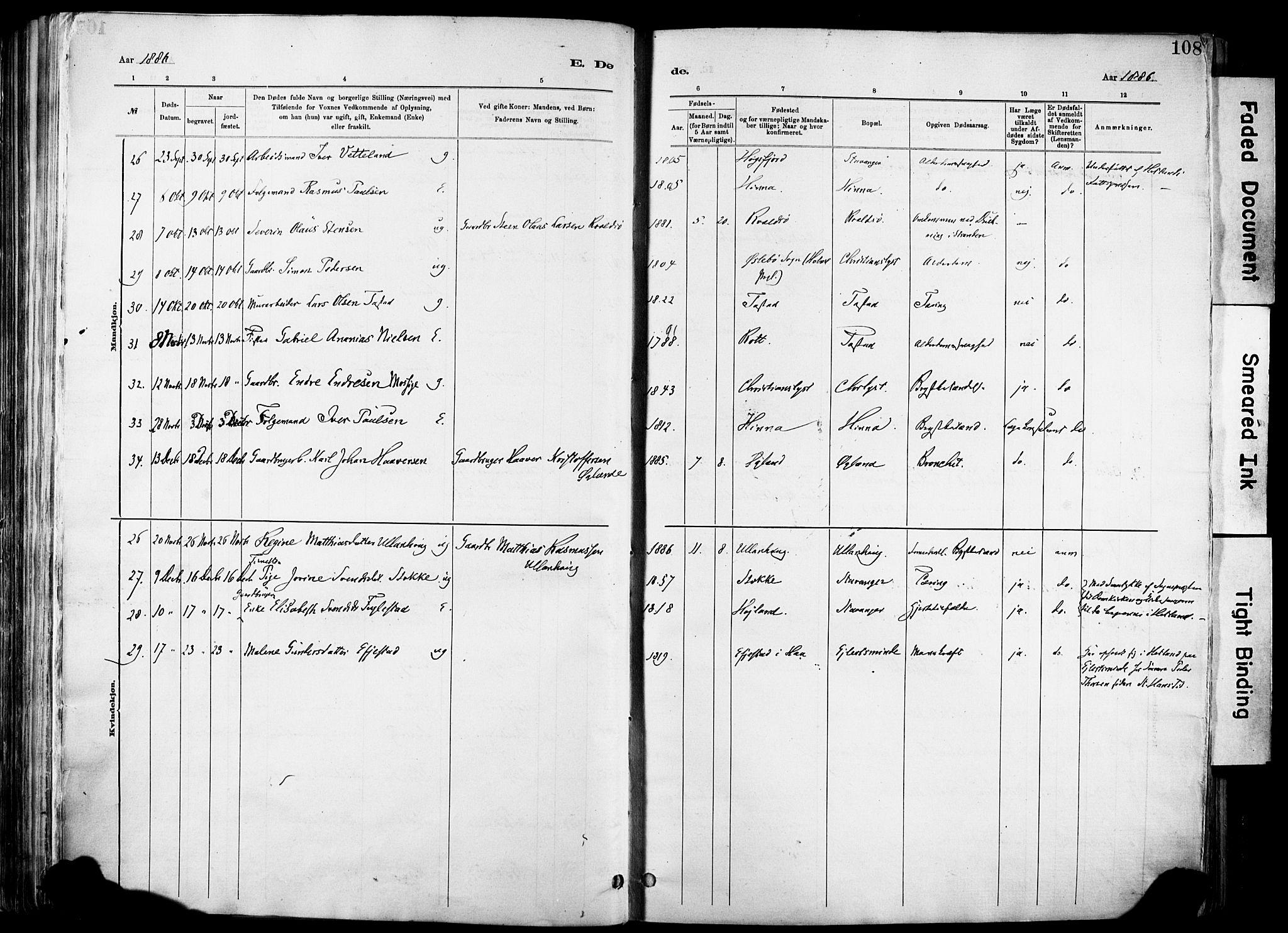 Hetland sokneprestkontor, AV/SAST-A-101826/30/30BA/L0012: Parish register (official) no. A 12, 1882-1912, p. 108